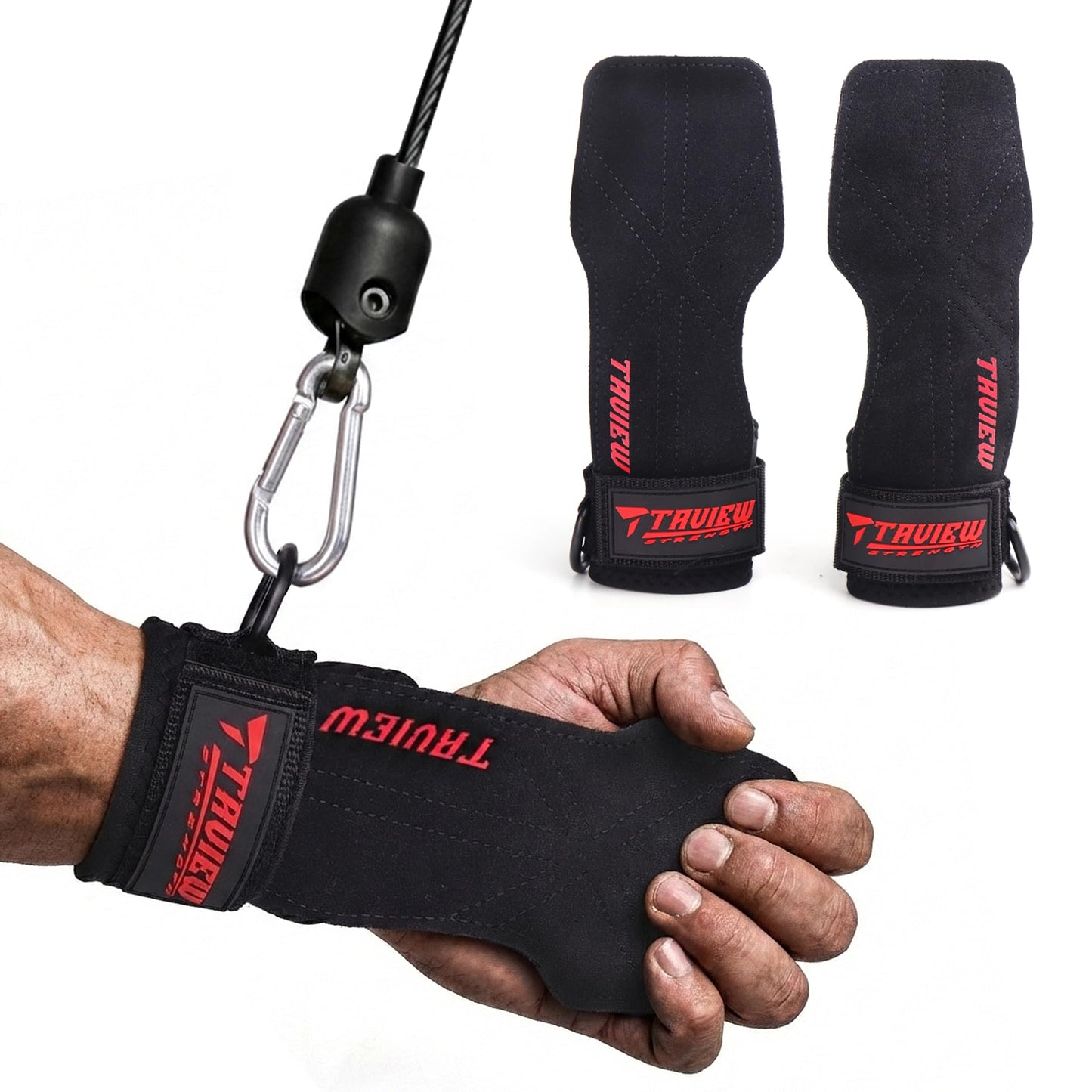 Wrist Straps for Weightlifting With D Ring,Double Layer Leather Wrist Strap For Deadlift And Powerlifting, Adjustable Neoprene Padded Gym Workout Lifting Hooks