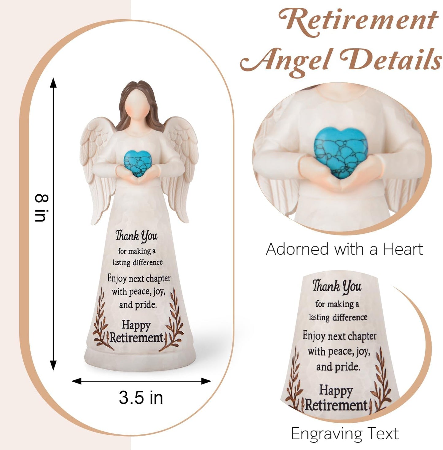 Retirement Gift for Women 2026 - 8.2" Angel Figurine with Crystal Heart | Perfect for Teachers, Nurses & Moms