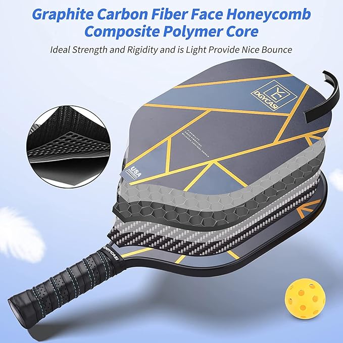 YC DGYCASI Pickleball Paddles Set of 4, USAPA Approved Pickleball Set, 4 Carbon Fiber Pickleball Rackets, 3 Outdoor Balls, 3 Indoor Balls, 4 Replacement Grip, 1 Bag for Women and Men