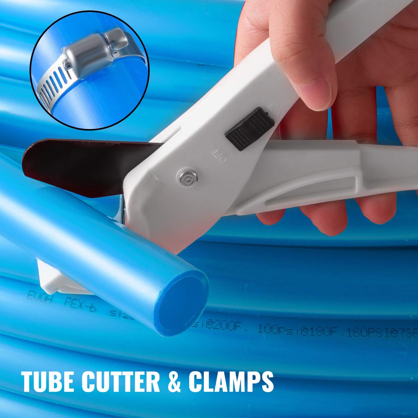 VEVOR PEX-B Pipe 1 Inch X 3 Feet,Non-Oxygen Barrier Flexible Pipe Tubing,Blue for Hydronic Radiant EVOH Floor Heating, Water Plumbing Applications with Cutter& Clamps
