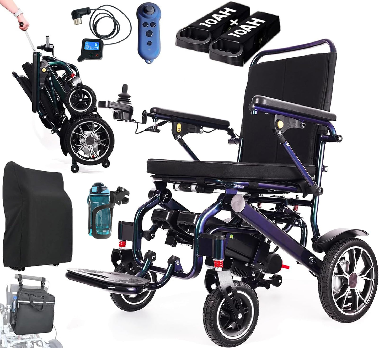 New Gradient Colour Electric Wheelchairs for Adults, Ultra Lightweight 42Lbs Foldable Power Wheelchairs, All Terrain Motorized Wheelchair with 2 Lithium Batteries, with Telescopic and Remote Control