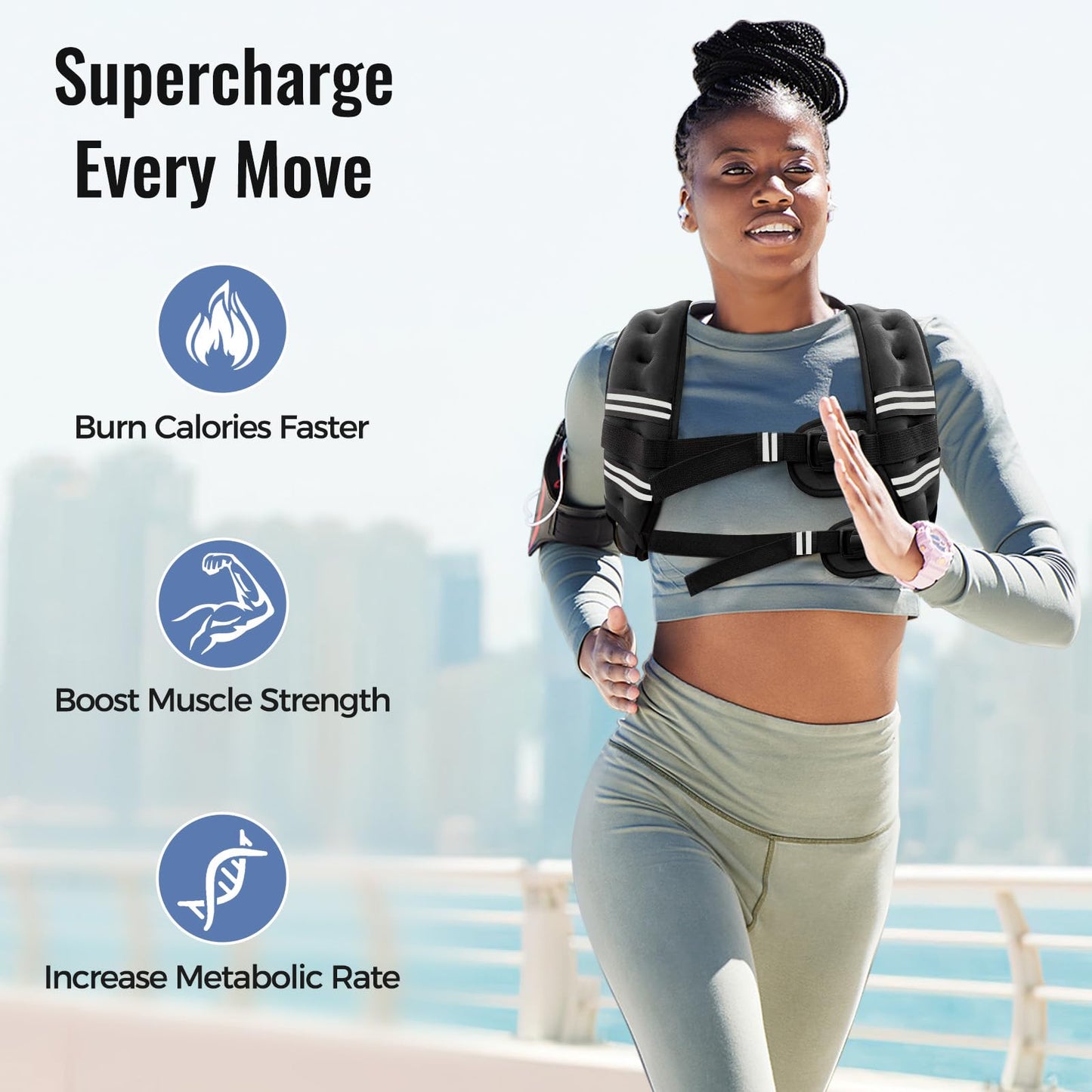 Zeerun Weighted Vest for Women & Men with Reflective Stripe and Adjustable Buckle, Comfortable & Durable Rucking Vest for Walking, Running & Strength Training, 15LBS-Black