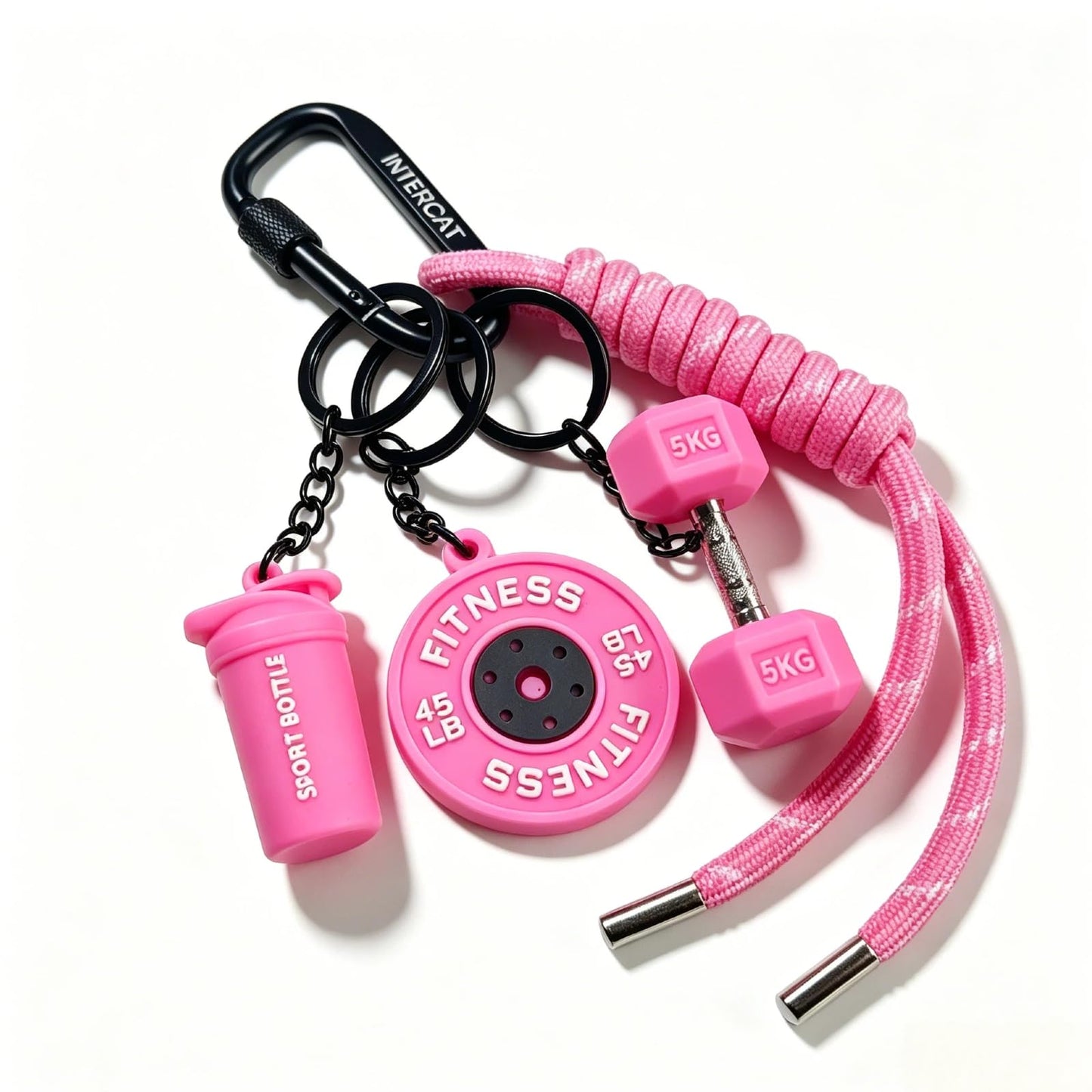 InterCat Gym Keychain accessories for women,Fitness Keychain Set,Cute bag gym charms workout accessories,Pink Silicone Mini Dumbbell Weight Bottle, Fitness Gifts for Men Women