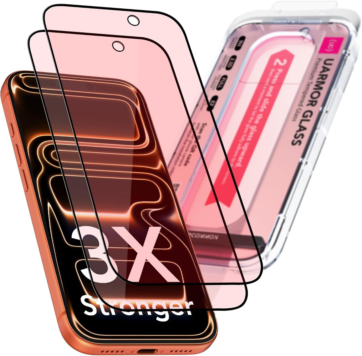 17 [3X 9H [2 Pack] UARMOR Screen Protector for [iPhone Pro] Red Light Converter, Anti-Blue Light, Impact Resistance]