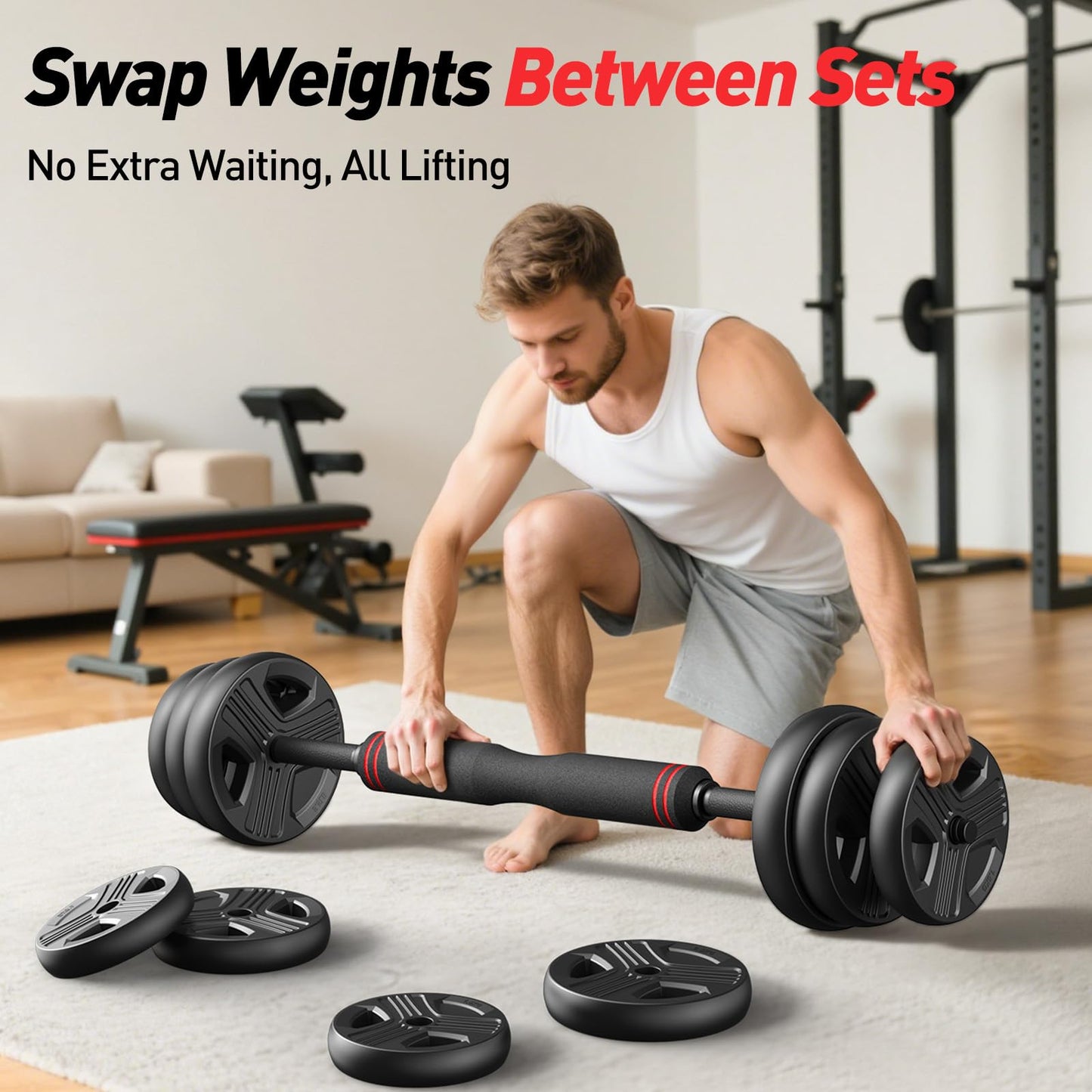 FDS1 Adjustable dumbbell set, 45lbs Free Weights set with upgraded nut, 5 in 1 Weight Set Used as Kettlebells, Barbell, Push up Stand, Fitness Exercise for Home Gym Suitable Men/Women
