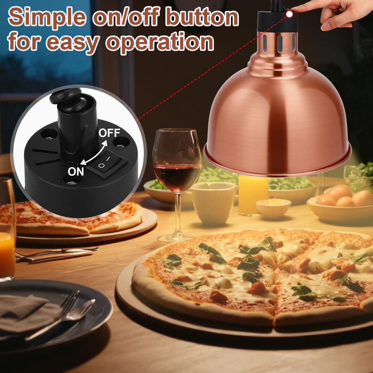 Nuanchu 2 Pack Hanging Food Heat Lamp Retractable with 250w Heating Bulb Commercial Infrared Food Service Warmer Fry Heating Light for Buffet Restaurant Kitchen Use(Copper,Dia 25cm)