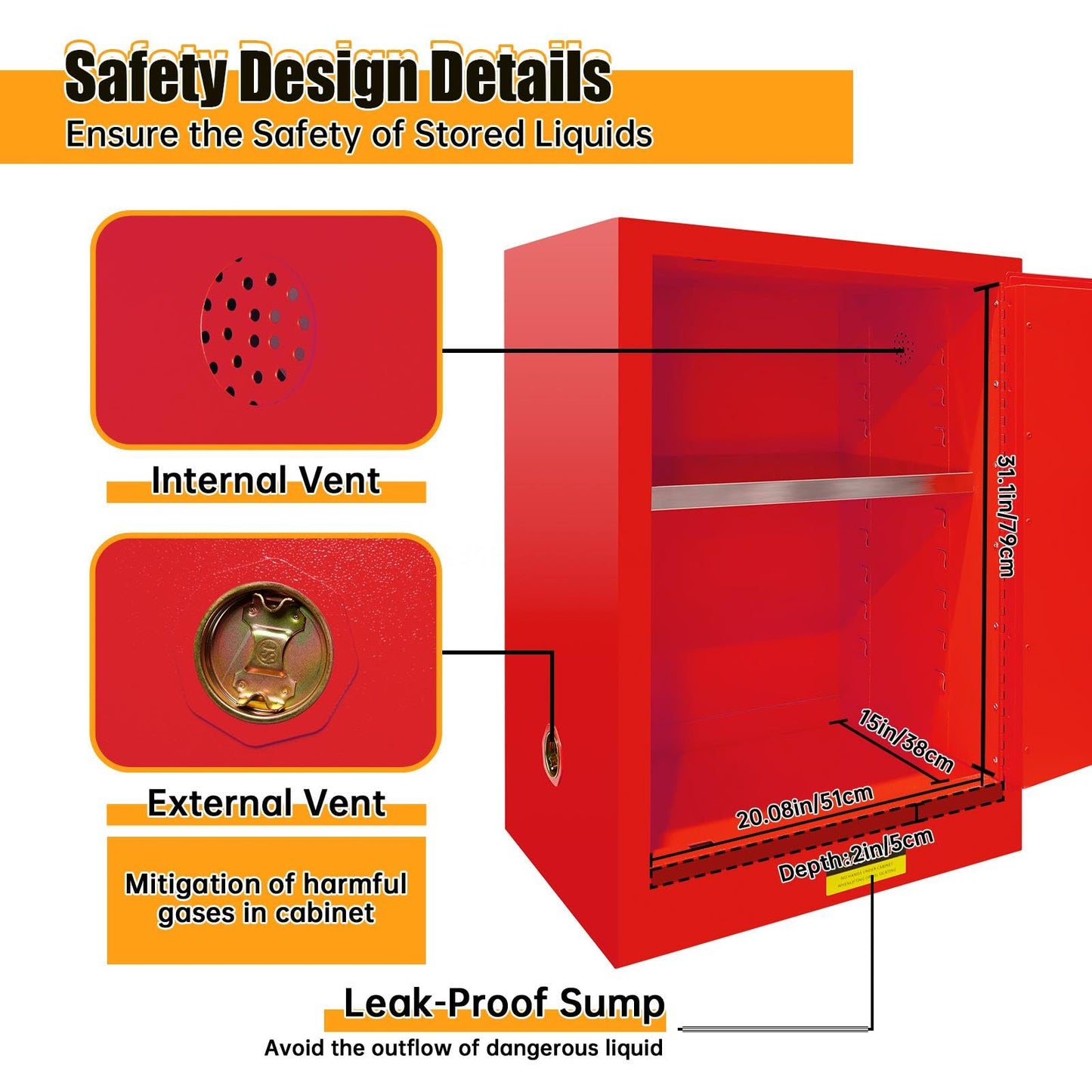 40 Gallon Hazardous Storage Cabinet, 38''x 28'' x 23'' Propane Tank Storage Box, Heavy Duty Flammable Liquid Storage Cabinet Adjustable Shelf, Fireproof Flammable Cabient for Industrial Scientific