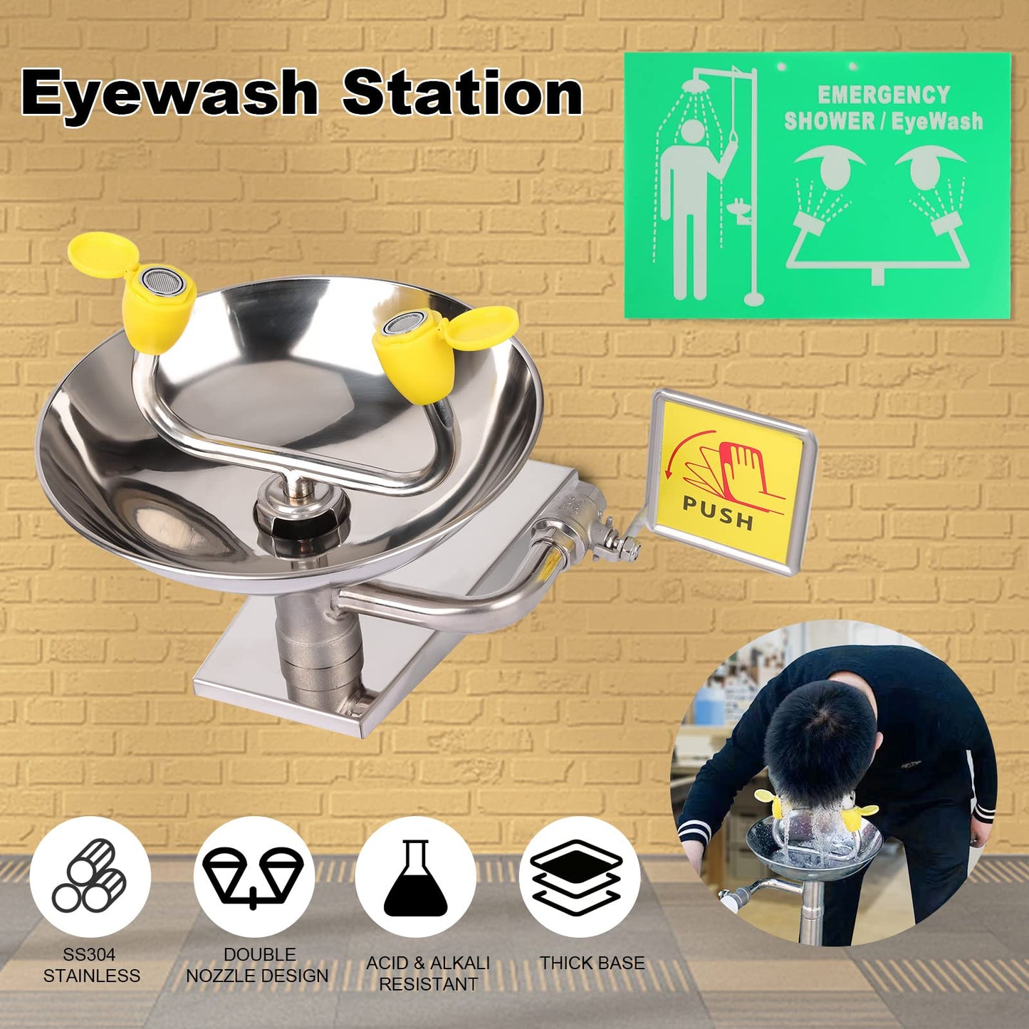 Eye Wash Station Emergency Wall-Mounted - 2Pcs Yeipower Portable First Aid Eyewash Station Eye Irrigation Sign