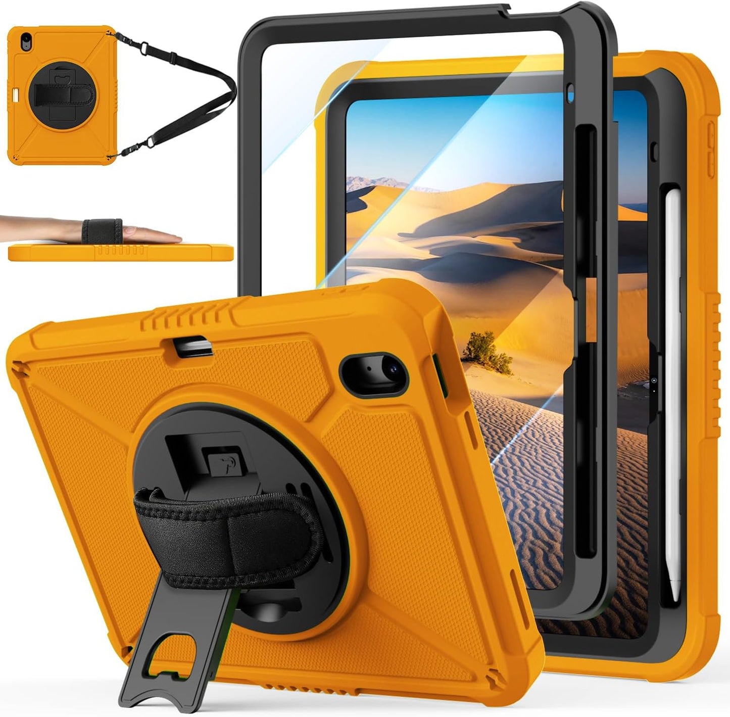 ZtotopCases (A16) 11th/10th 11''/10.9'' Strap,360 11th 2025(A3354/5),Orange for iPad Generation with Screen Protector