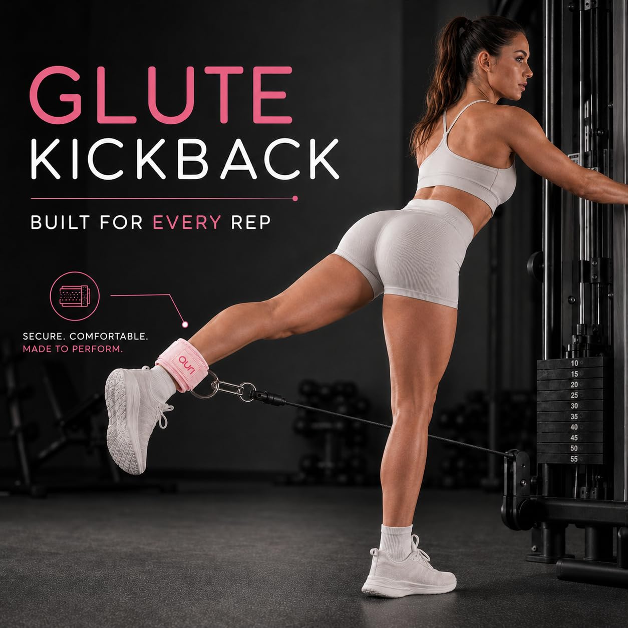 Auri Fit Ankle Strap for Cable Machine - Padded Neoprene Cuff with Stainless Steel D-Ring for Comfort & Support During Glute Kickbacks, Leg Extensions, Hip Abductors & Lower Body Workouts