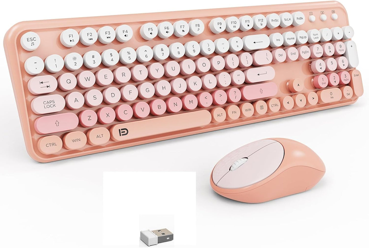 FOPETT 2.4 Wireless Keyboard and Mouse Combo, GHz Full-Sized Wireless Keyboard Mouse with Round Keycaps for Windows