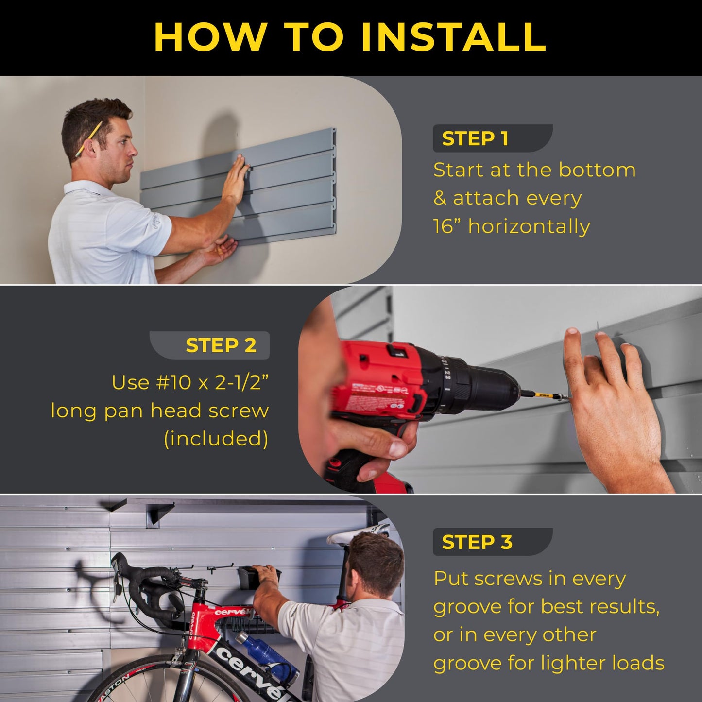 Heavy Duty 8'H X 4'W PVC Garage SlatWall Storage System (with Endcaps & Screws) - Modular Slat Wall Paneling for Garage Wall Organizer - Interlocking SlatWall Panels for Home & Commercial Use (Grey)
