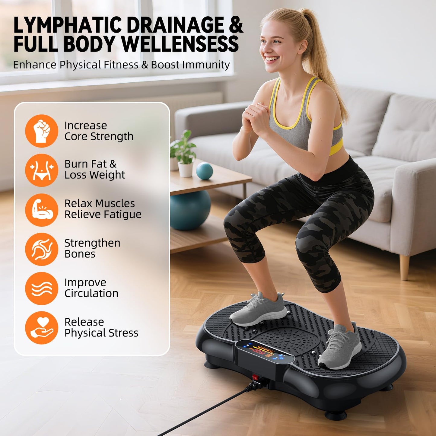 PBYRD Vibration Plate Exercise Machine 2025 Upgraded Vibrating Plate for Lymphatic Drainage Weight Loss 330Lbs, 999 Adjustable Speeds, Full-Body Shaker Vibration Platform for Women Men, Sport Home Gym