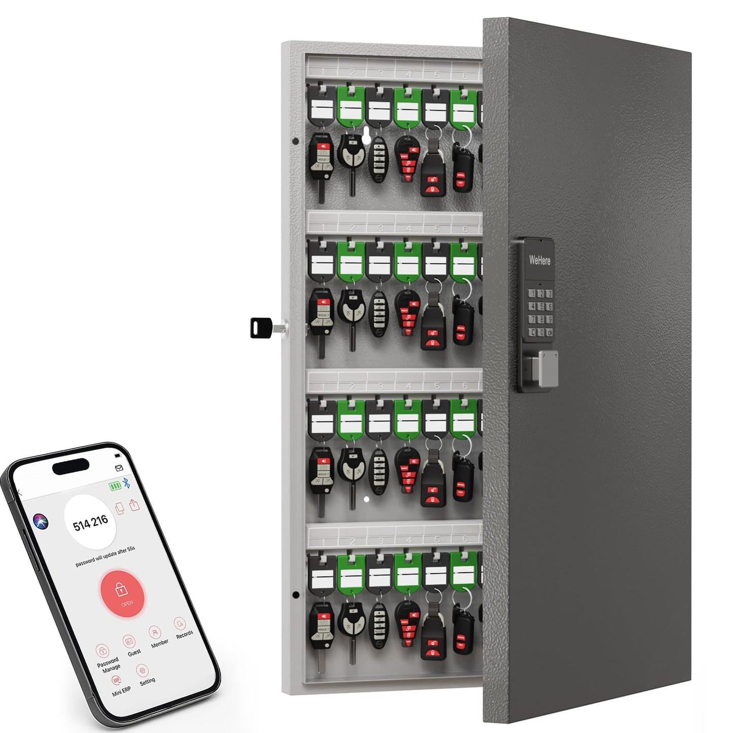 DiDiHere 96-Key Key Lock Box Wall Mount, Smart Key Management Cabinet with App, Key Access Log Tracking, Digital Keypad, Bluetooth & WiFi Unlock (Sold Separately) for School, Office, Business