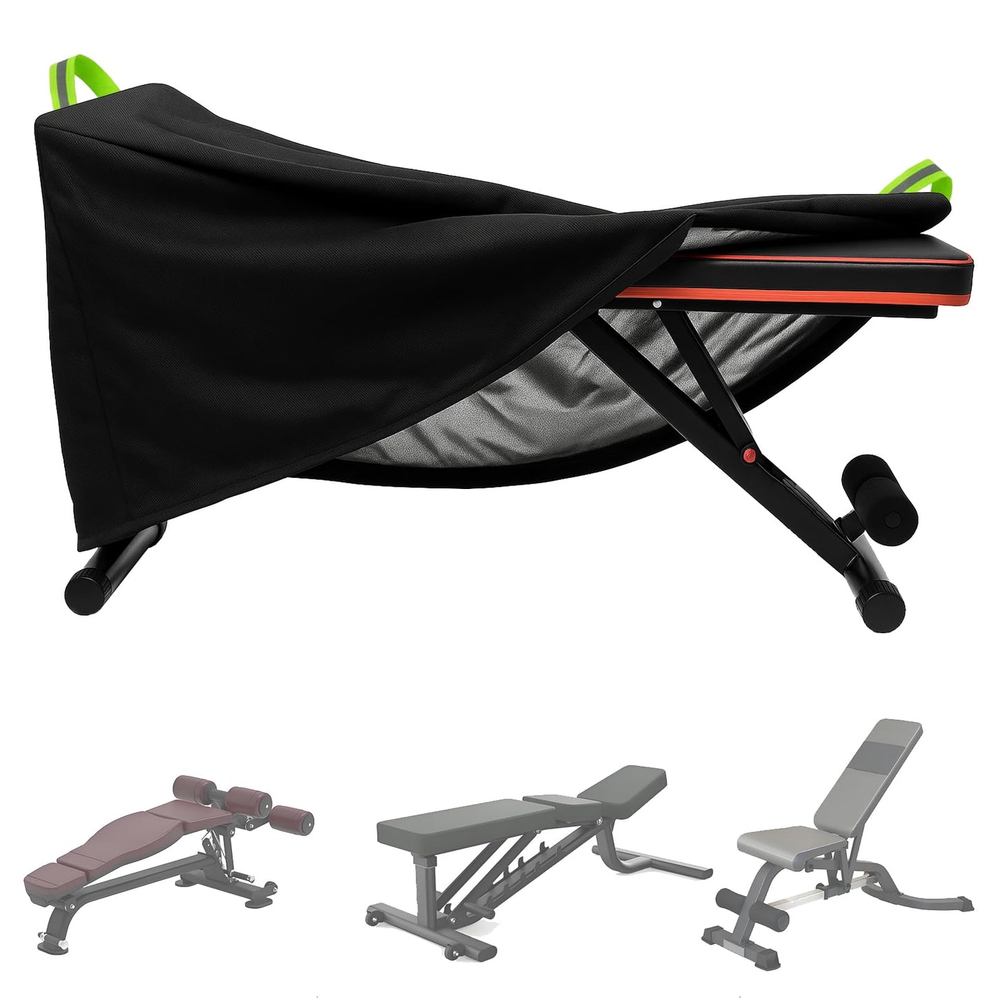 Weight Bench Cover, 420D Sit-up Board Cover with Silver Coating, Adjustable Drawstring, Exercise Workout Bench Protective Covers for Indoor & Outdoor - 50" L x 23" W x 17" H - Black