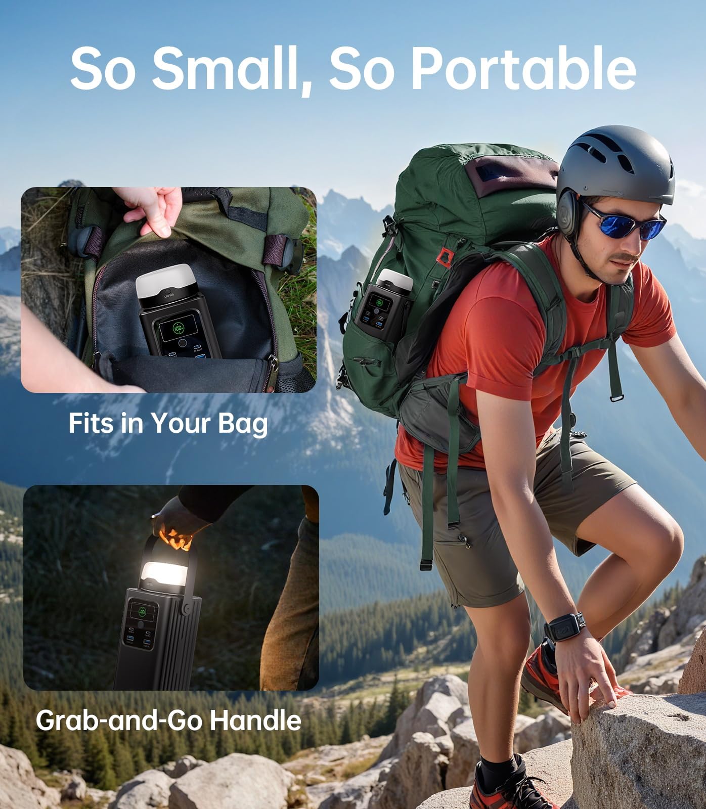 Camping Portable Power Station 198.4 Wh (62000mAh), [Top Safety] 100W Fast Charging Power Bank with LiFePO4 Battery, Small Generator with Detachable Light for Travel Home Backup Outdoor Emergency