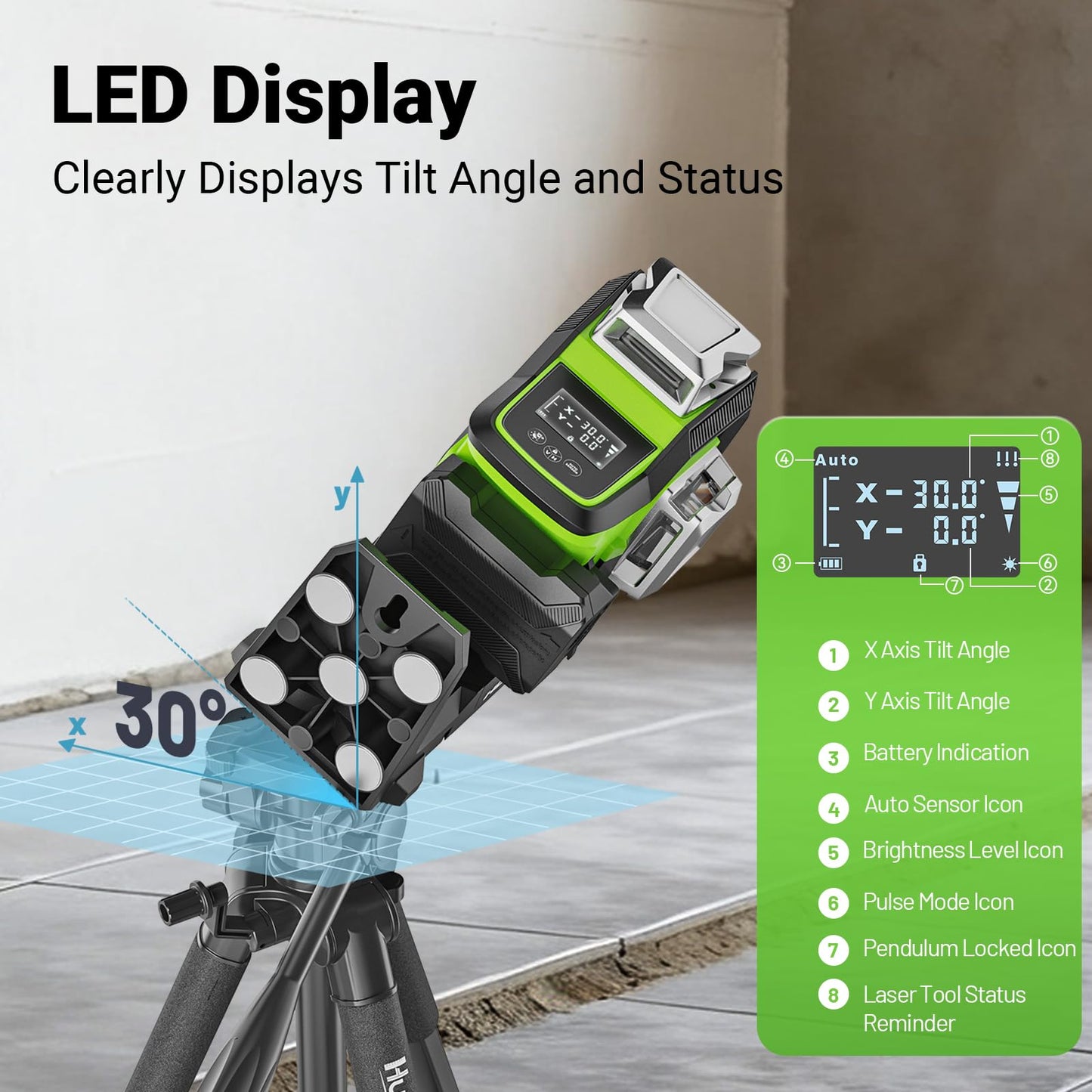 Huepar 2026 Upgraded 360 Laser Level with Electric Fine Adjustment Rotating Base, Fixed-Point Pivot Alignment, Remote Control, Rechargeable, 1/13" High Accuracy Self Leveling Lazer Leveler, Pluse Mode