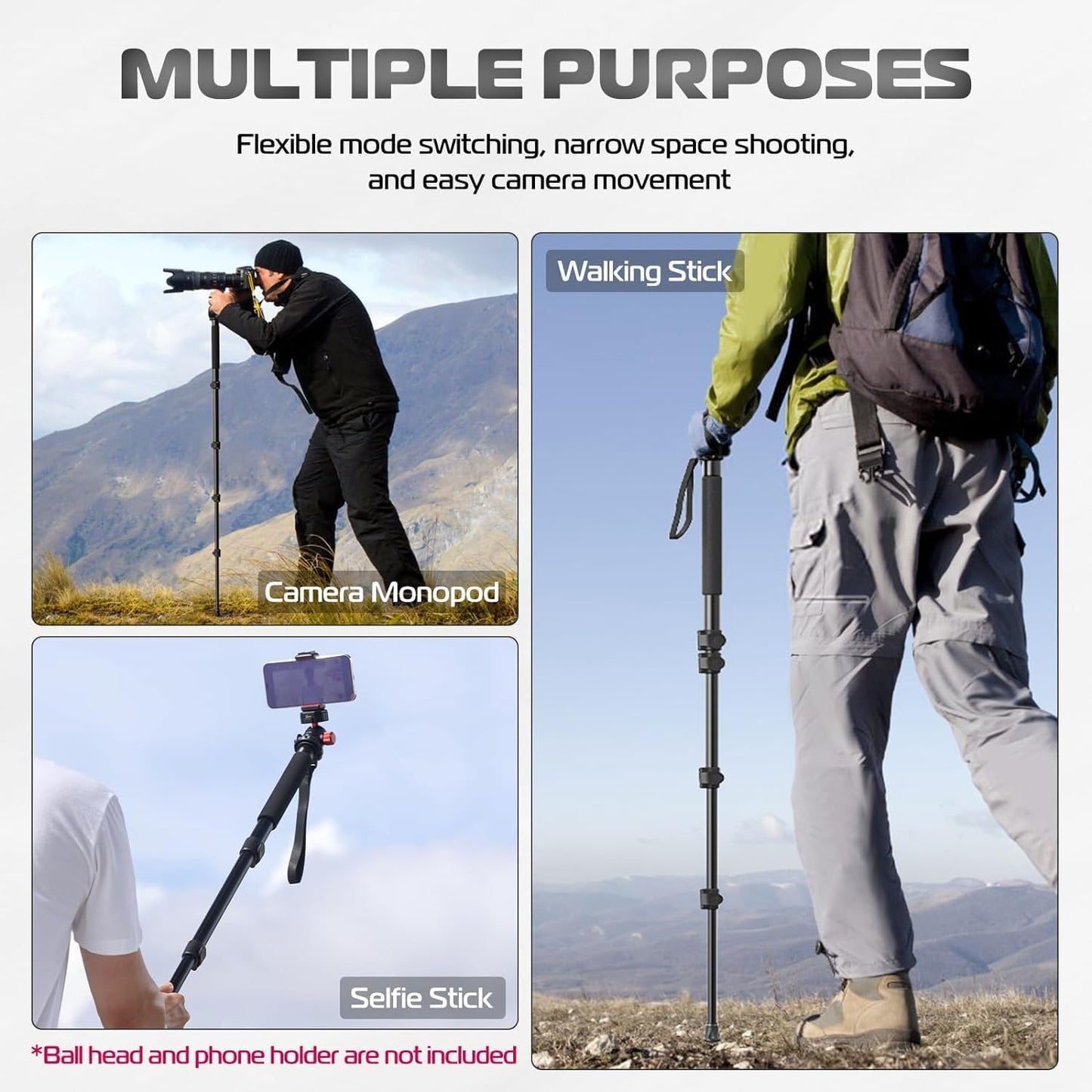 KLIOMAX 62 Inch 4-Section Camera Monopod Lightweight Aluminum Monopod with Safety Strap for DSLR, Mirrorless & Video