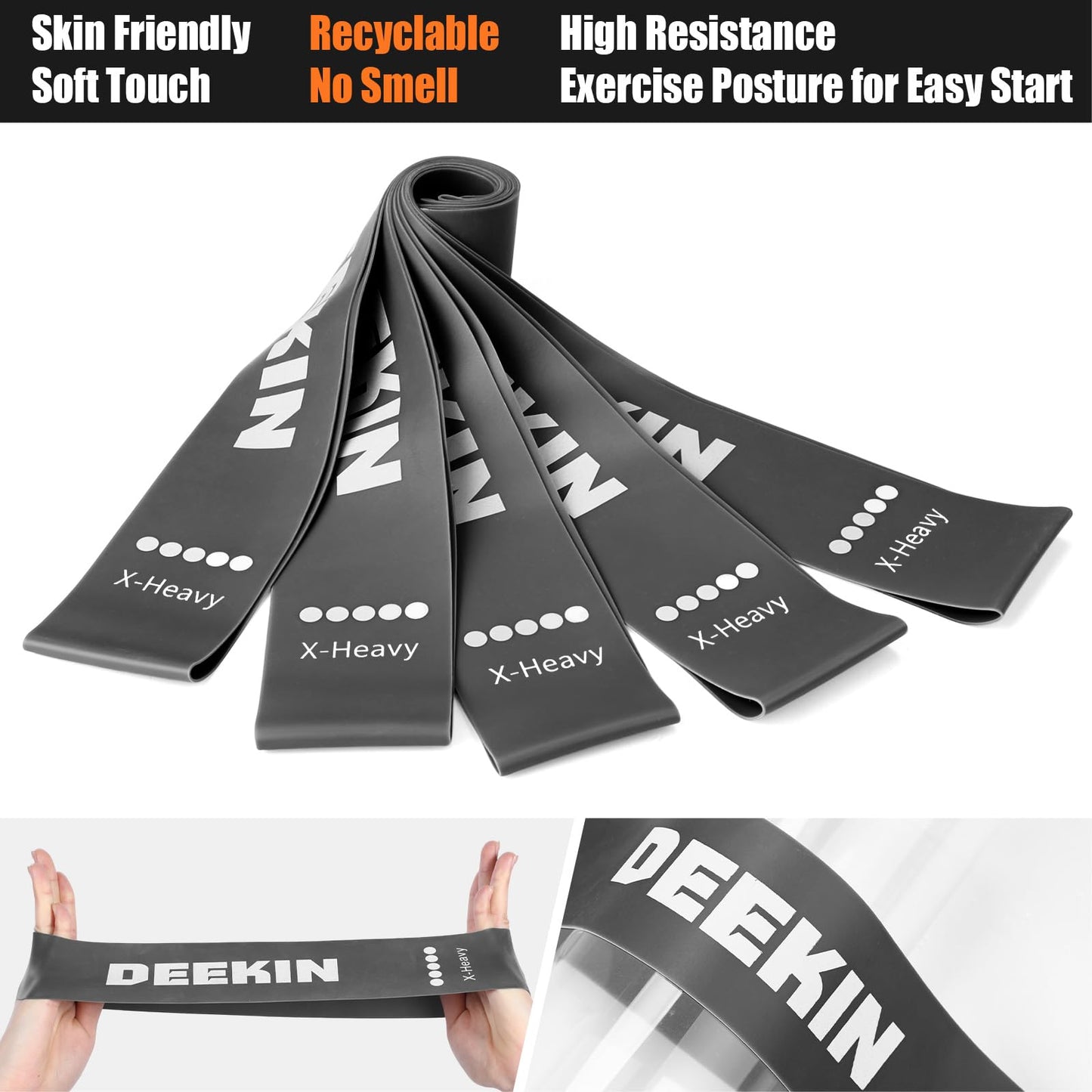 DEEKIN 20 Pcs Resistance Bands Bulk Loop Resistance Exercise Bands for Working Out Stretch Yoga Starter Set Elastic Exercise Fitness Band Equipment for Home Fitness, Gym, Yoga(Dark Gray,40-50LBS)