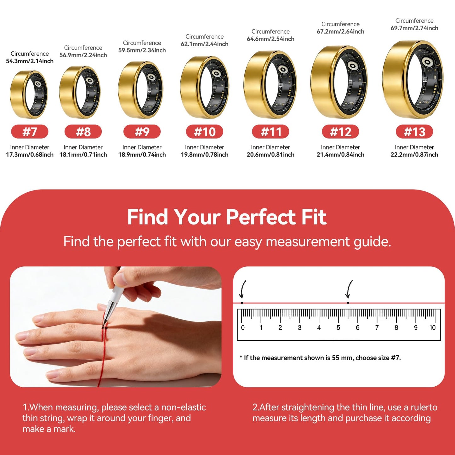 Smart Ring Fitness Tracker for Women and Men, Heart Rate Monitor, Sleep and Stress Monitoring, Menstrual Cycle Tracking, Step Counter, IP68 Waterproof, No Subscription, Compatible with iOS and Android