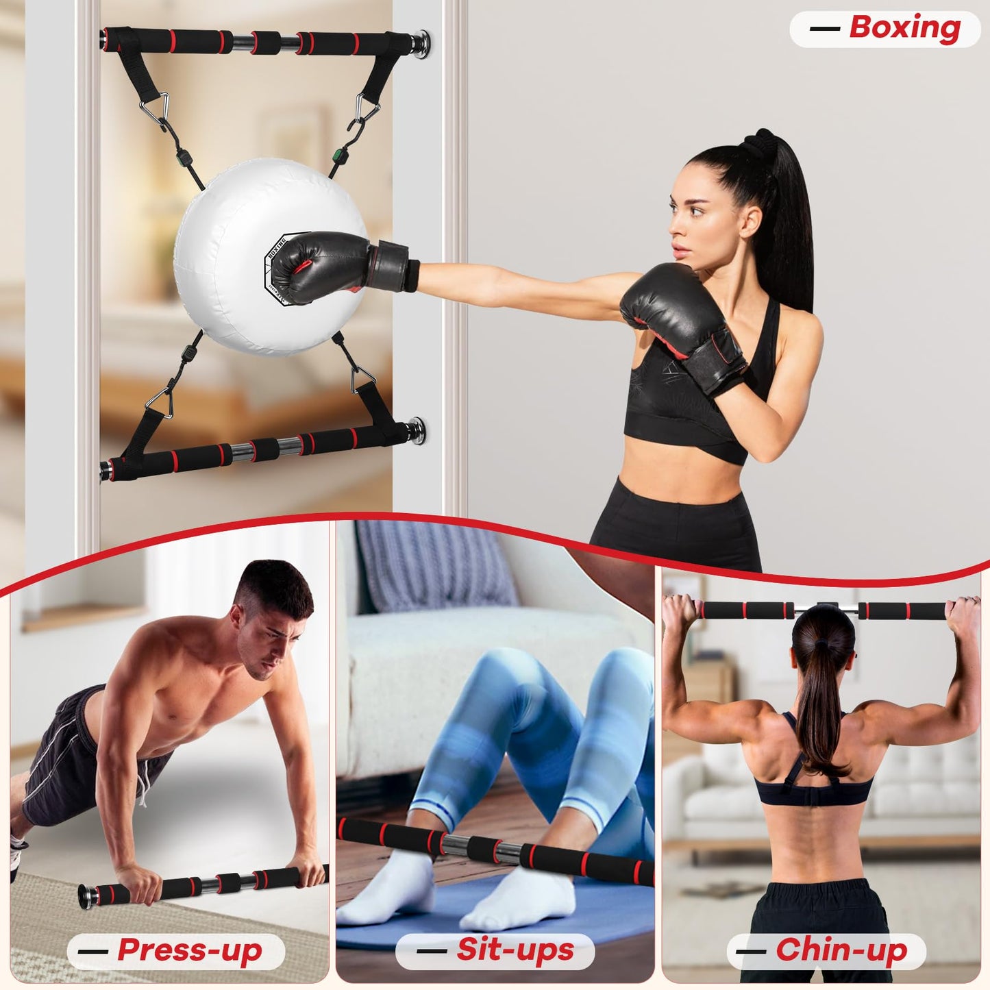 Woudy Doorway Punching Bag, Doorway Punching Pad Kit Includes 13" Boxing Ring Target, Adjustable Door Single Bar, Doorway Boxing Bag are Apartment Friendly Fitness Kits that Fit 23-40″ Doors