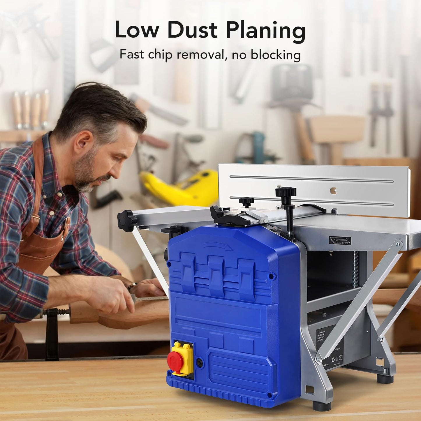 1250W Power Benchtop Planer, 29 "x 8" Worktable Thickness Wood Planer, Low Noise, Low Dust Planing and Dual Planing Function, for Removing Hard and Soft Wood Materials, Blue