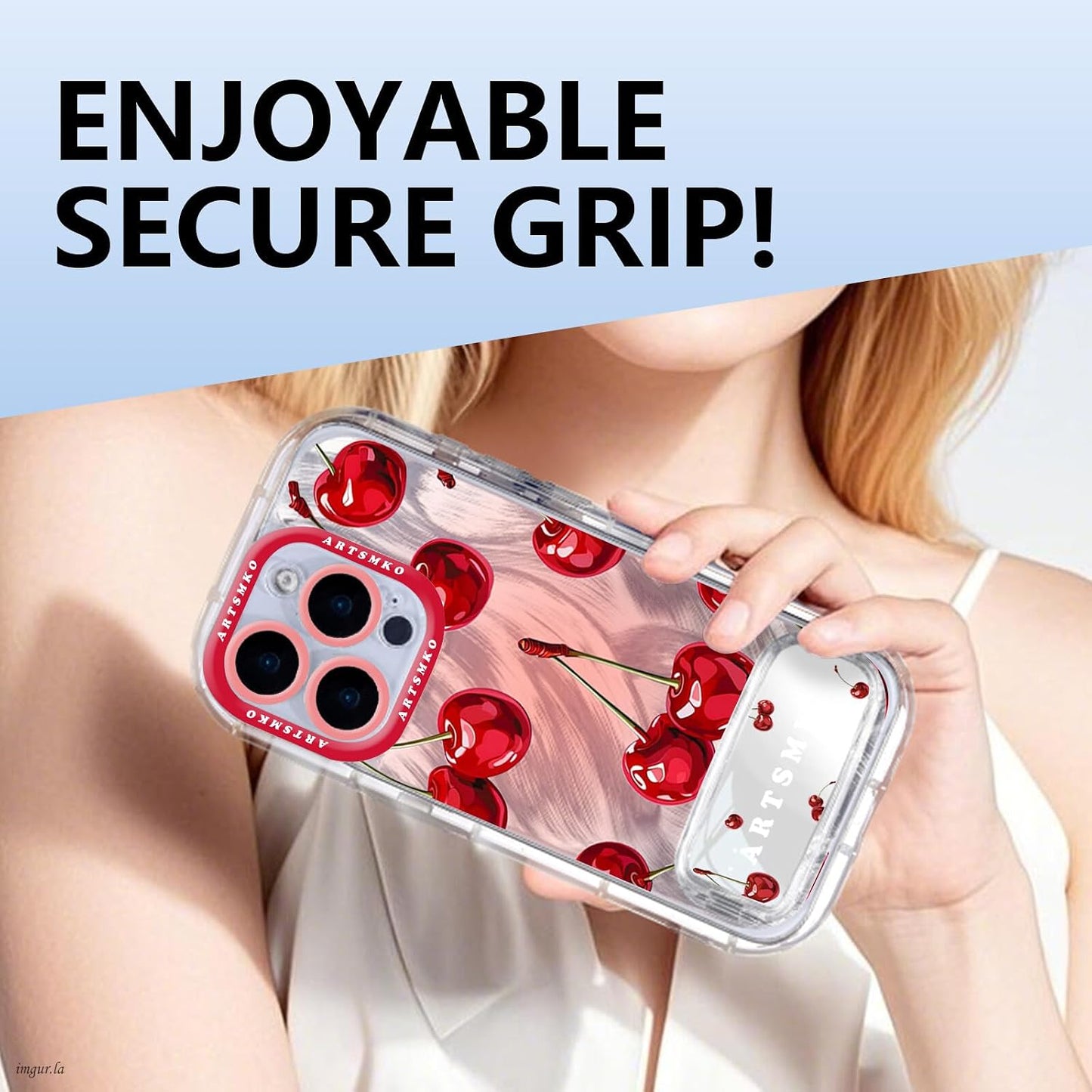 ARTSMKO 11, (11) Super Shiny Cute Red Cherry Phone Case: Fashion Mirror Bracket & Fruit Design Compatible with iPhone