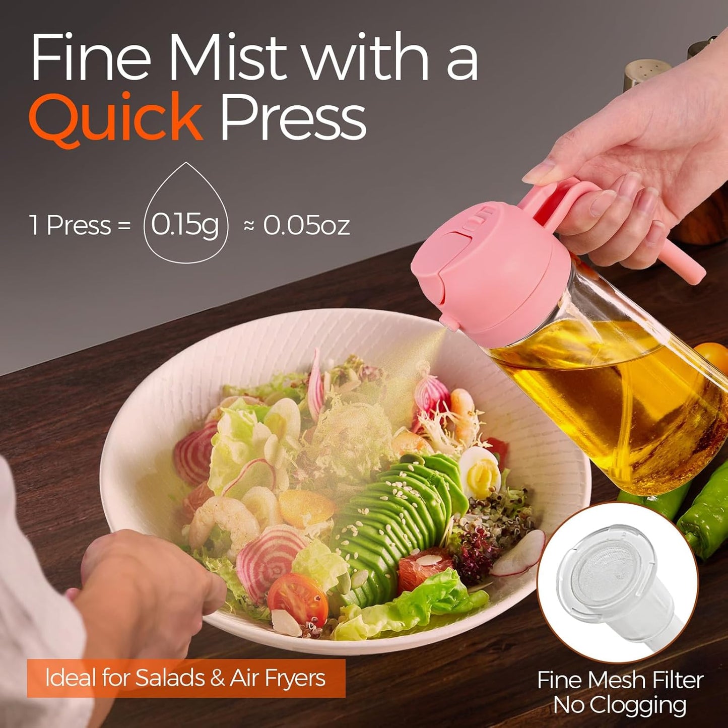 YARRAMATE Oil Sprayer - 16oz Food-Grade Premium Olive Oil Dispenser for Cooking | Pink