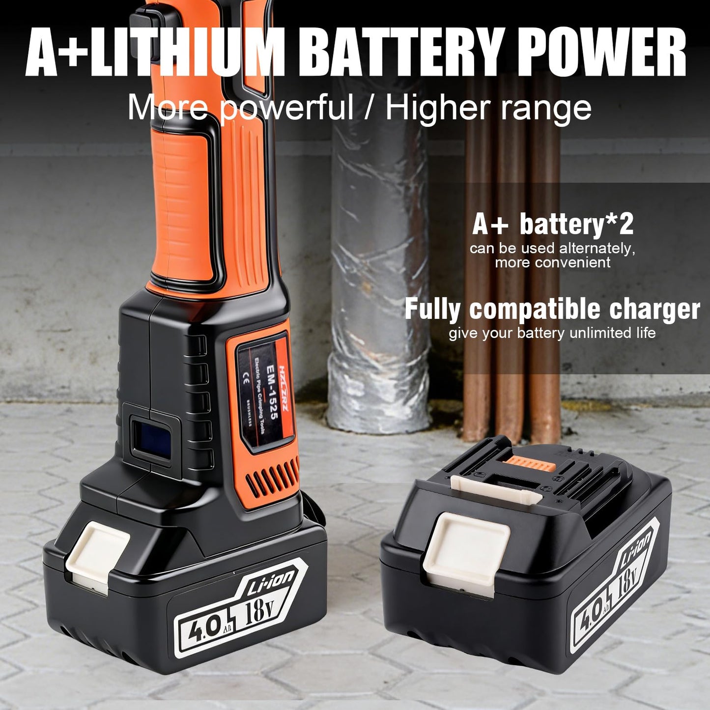 HZLZRZ Pro Press Tool 18V Brushless Electric Crimping Tool Kit for Copper Pipe, Includes "1/2, 3/4, 1, 1-1/4" ProPress Fittings with 4 Press Jaws, 2-Pack 4.0Ah Batteries, Fast Charger & Carrying Case