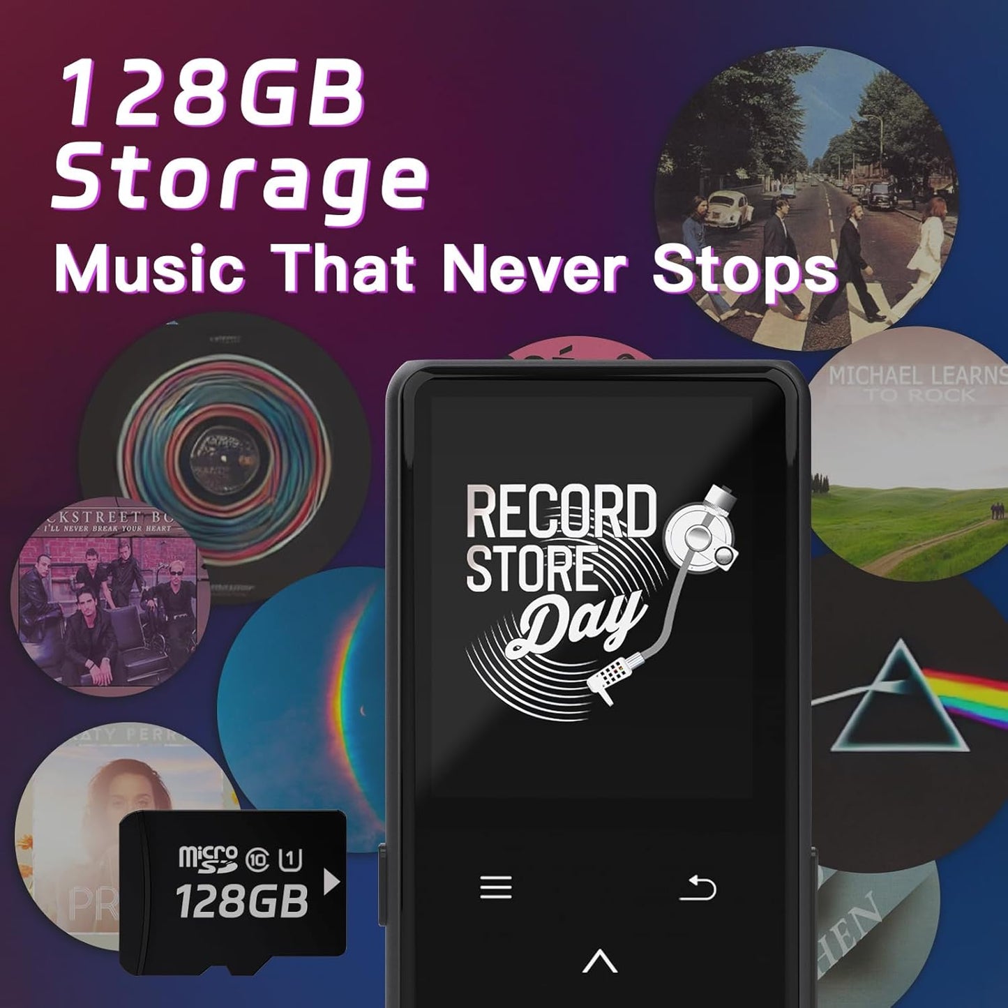 Vaktare Gud 128GB MP3 Player with Bluetooth, Portable Music Player with Built-in Speaker