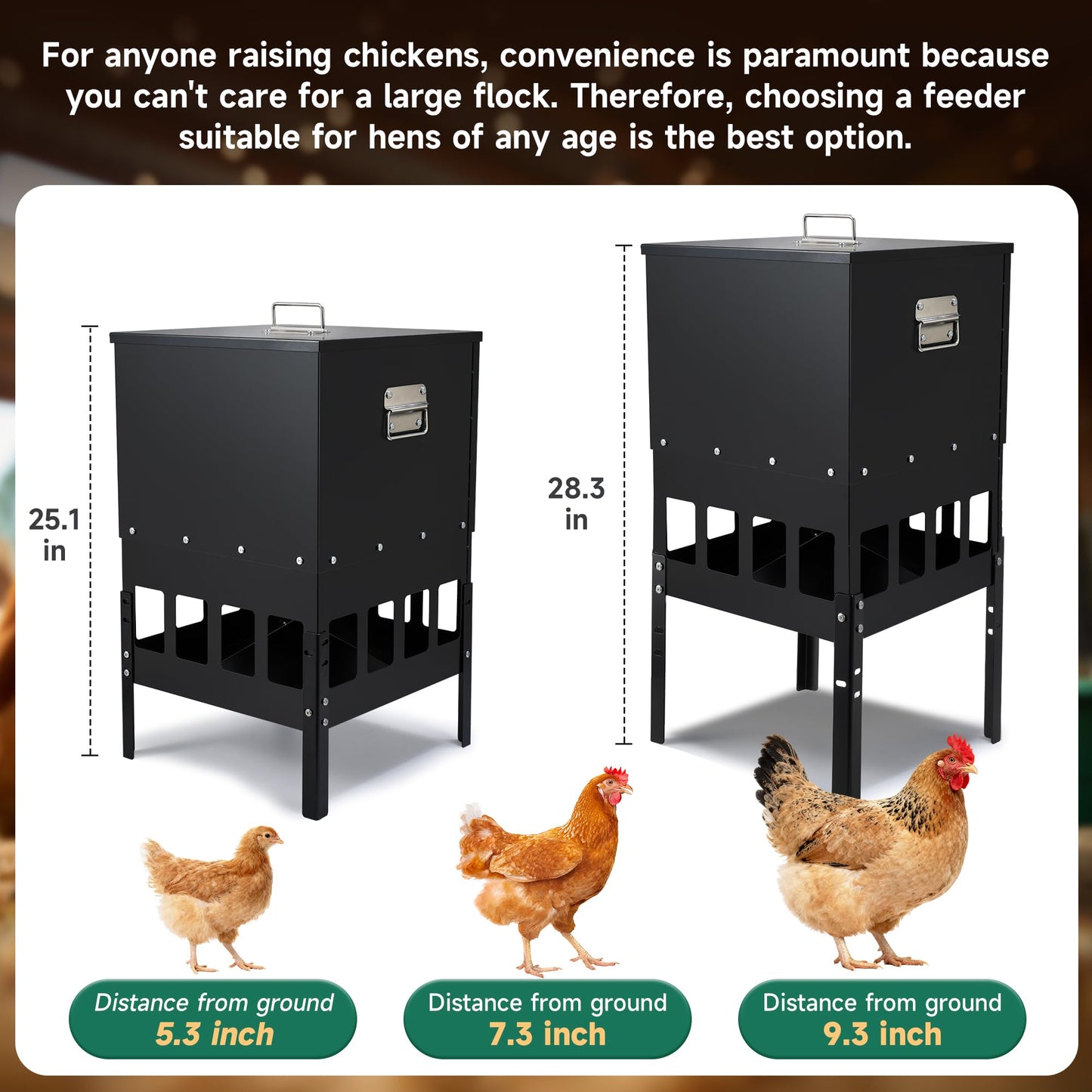 55-70LBS Large Chicken Feeder No Waste 16-Ports Automatic with Magnetic Baffle to Prevent Rodents and Mice Large Poultry Feeder Adjustable Height Suitable for All Poultry, Weatherproof
