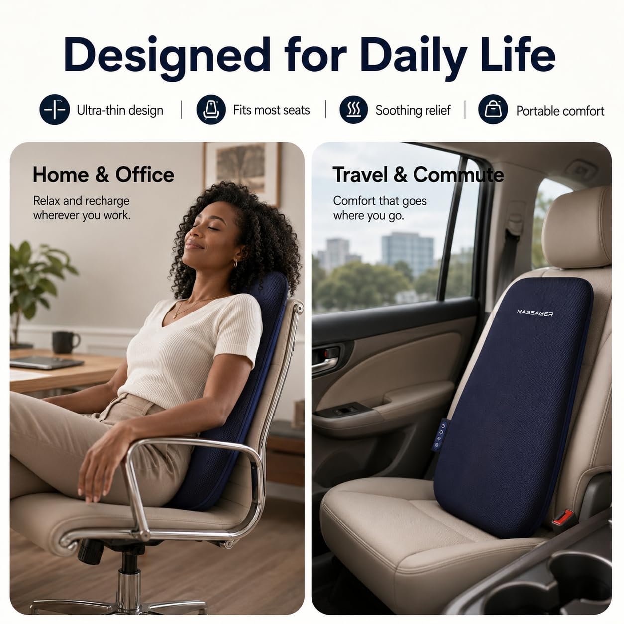 Athloot Back & Neck Massager with Heat for Pain Relief, FSA Full-Length Rolling Massage Cushion for Upper & Lower Back, 3 Modes, 2 Heat Levels, 15-Min Auto-Off, Slim Lumbar Support, HSA Eligible