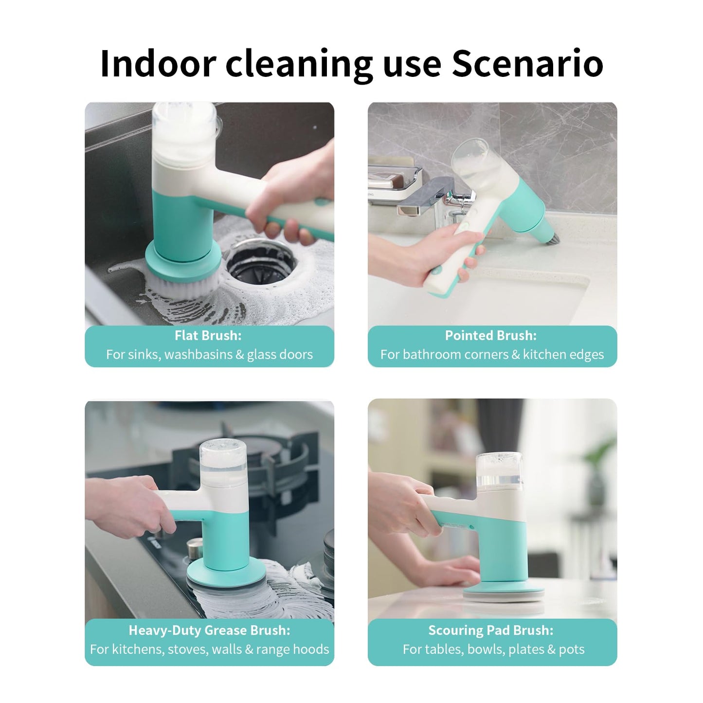 SCRIB-X Dual-Rotation Electric Scrubber - IPX5 Waterproof Multi-Surface Cleaning Brush for Bathroom, Kitchen, Tile, Glass & More - Includes 4 Brush Heads (Nylon/Sponge/Crevice/Flat)