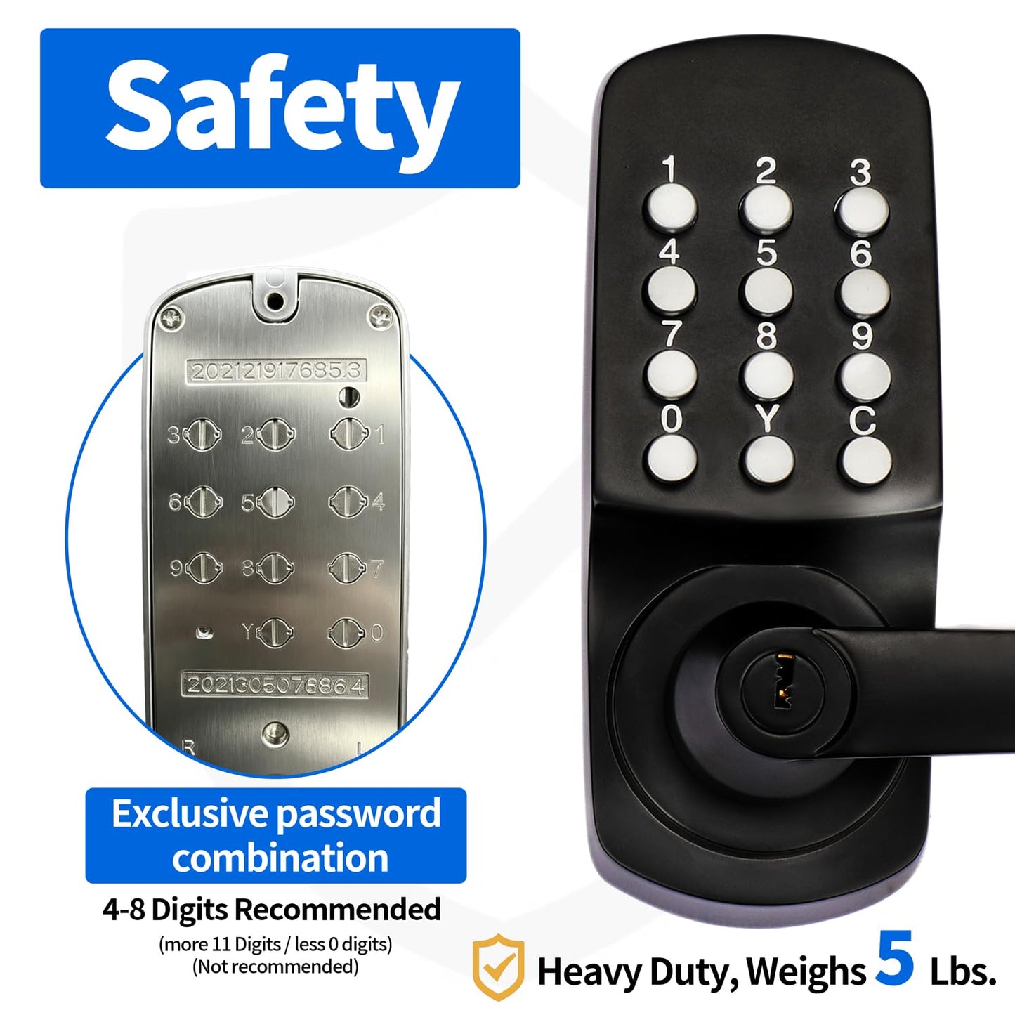 MUTEX Mechanical Keyless Lock w/Both Key & Keyless, Big Panel for Comfortable Key Press, Suitable for Home and Office, Super Durable - 100% Mechanical, All Metal, No Battery Needed