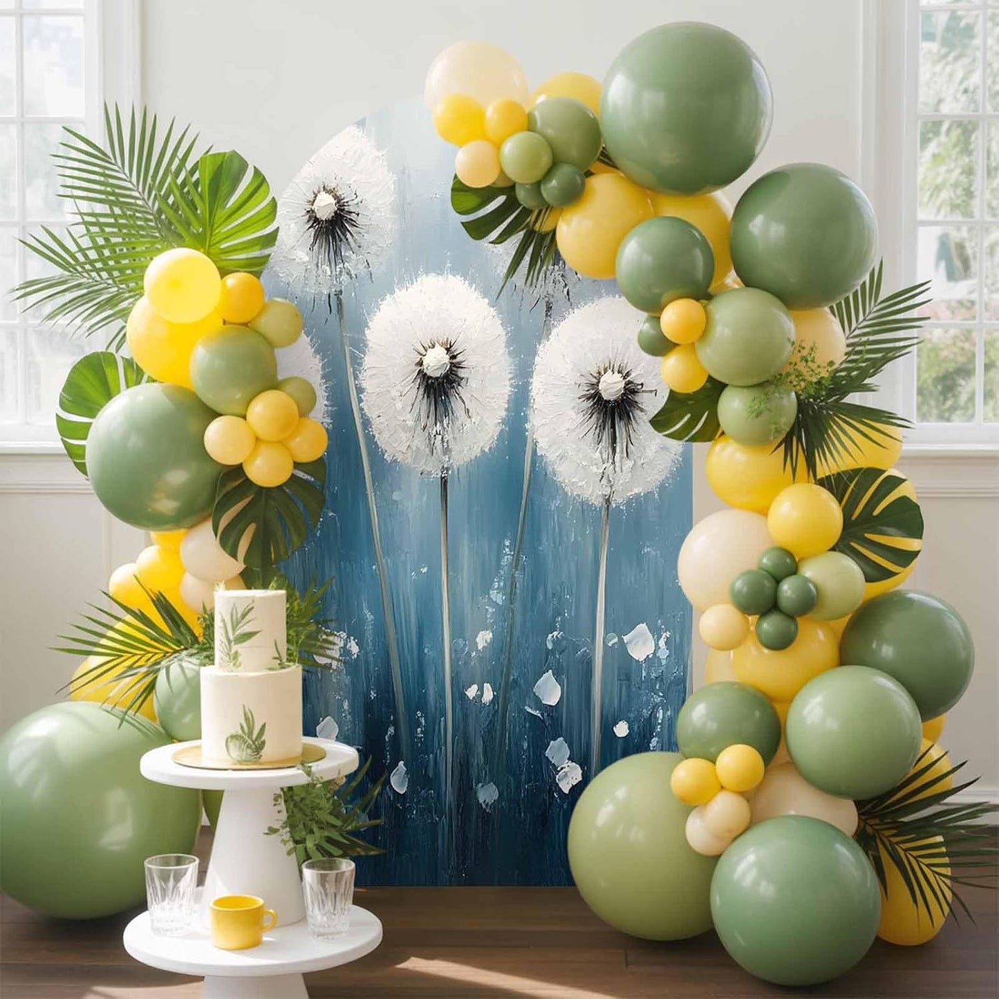 Jnbasdffb 7.2 Spring Floral Wedding Arch Cover, Stretchy Spandex Arch Backdrop Stand Covers FT, Whit Blue Oil Painting