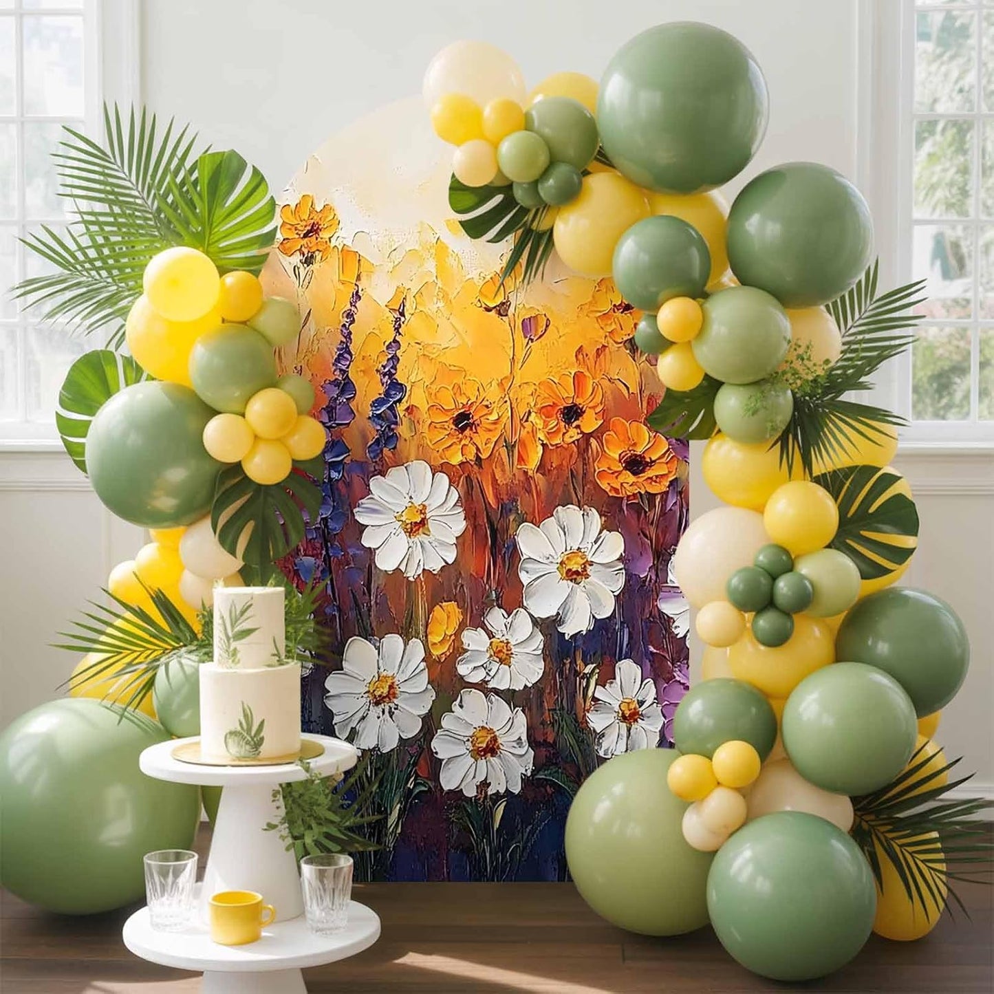 Jnbasdffb 6.6 Orange Purple White Daisy Wedding Arch Cover,Stretchy Spandex Arch Backdrop Stand Covers FT,Oil Painting