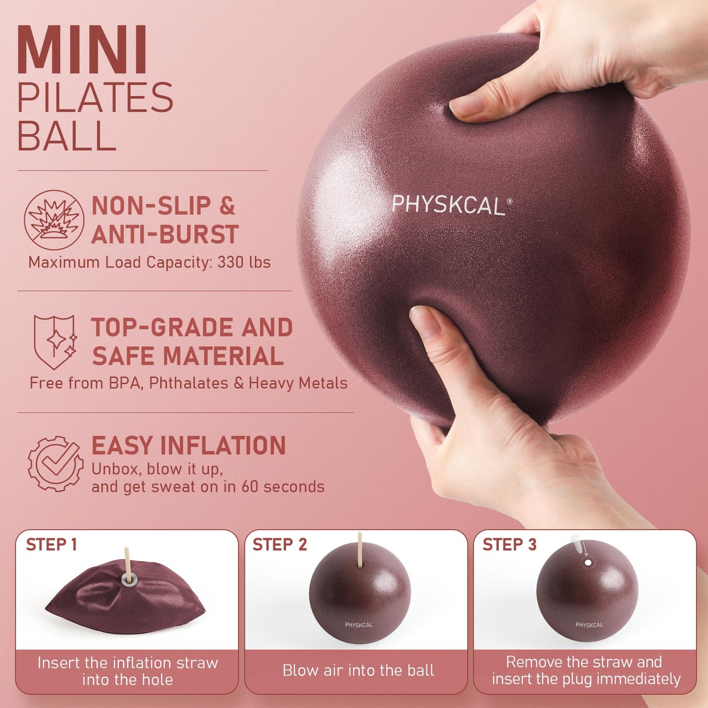 PhysKcal Pilates Ring Set, 15-Inch Pilates Circle with 1x Core Ball, 3X Resistant Loop and 2X Flex Band, Home Pilates on Mat Essential Kit (Plum)