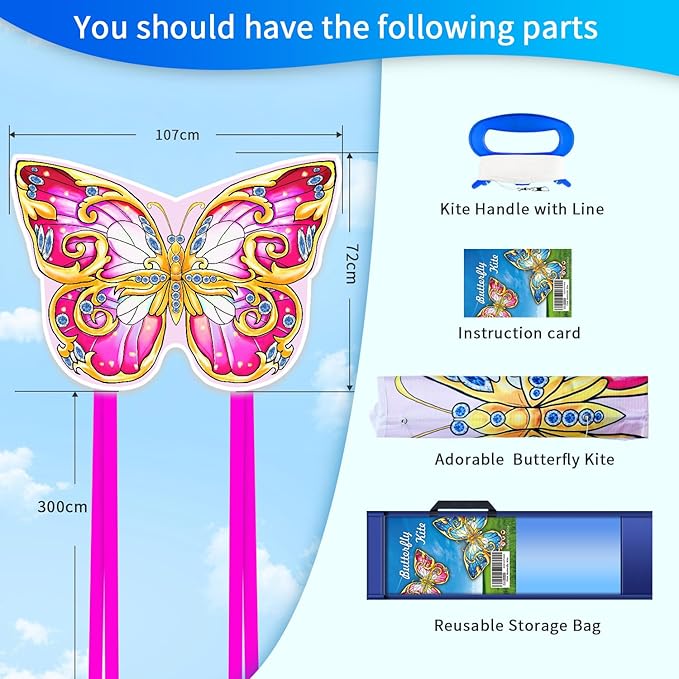 Xida Butterfly Kite for Kids & Adults, Easy to Fly, Ages 4-8, Large Kite with 300ft Handle, Perfect for Beach Trips