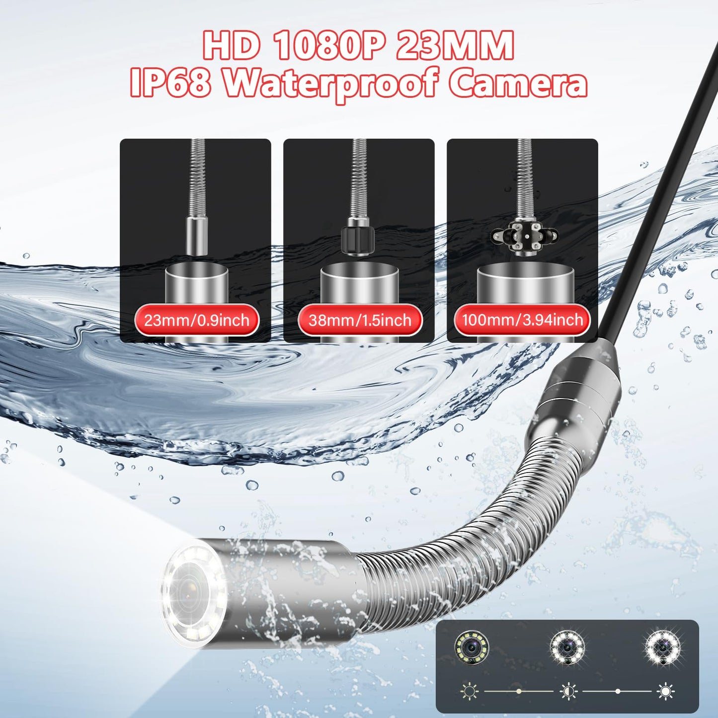 Sewer Camera 100ft/30M 7" Rainproof IPS Screen Pipe Drain Inspection Camera DVR Recorder with Meter Marker 23MM 1080P Industrial Borescope 32G Card for Drain Pipe Plumbing