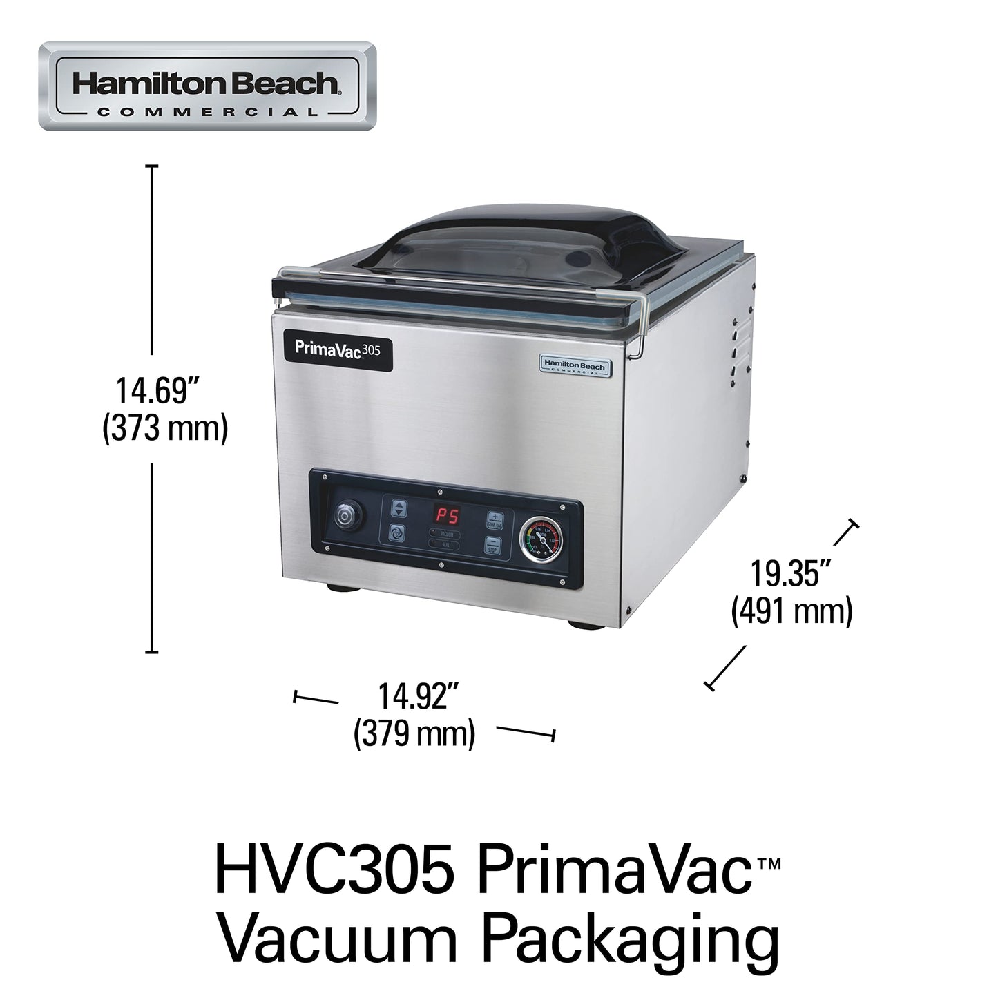 Hamilton Beach Commercial PrimaVac 305 Chamber Vacuum Sealer, 12" Seal Bar, 10 Customizable Programs, Powerful JetAire Pump, NSF Certified, HVC305