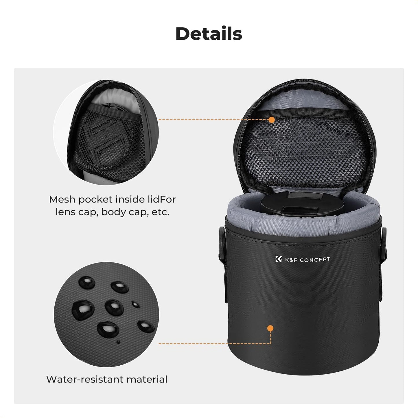 2.9" x4.5" K&F CONCEPT Camera Lens Pouch Case, Waterproof Zipper Lens Protective Bag, Shockproof All-round Camera Lens