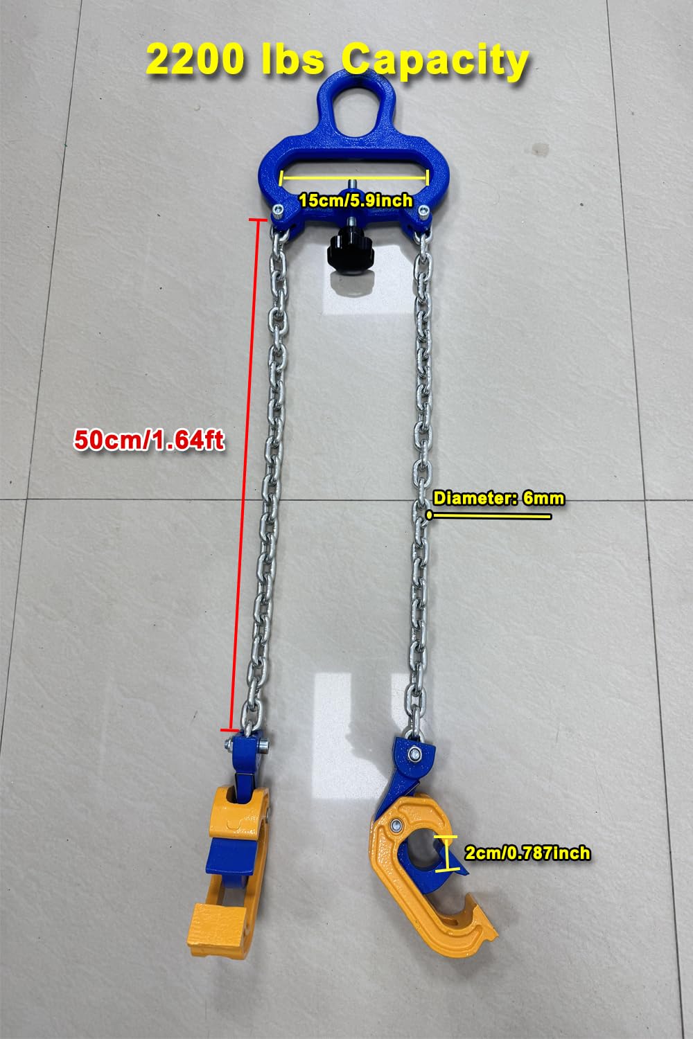 1Ton Barrel Lifting Chain for Plastic & Steel Drums 2204LBS 20in Length, 2 Hooks Chain Drum Lifter Barrel clamp for 30 & 55 Gallon Metal/Plastic Drum Barrel, Fits for Crane, Forklift【1T- 2Hooks】
