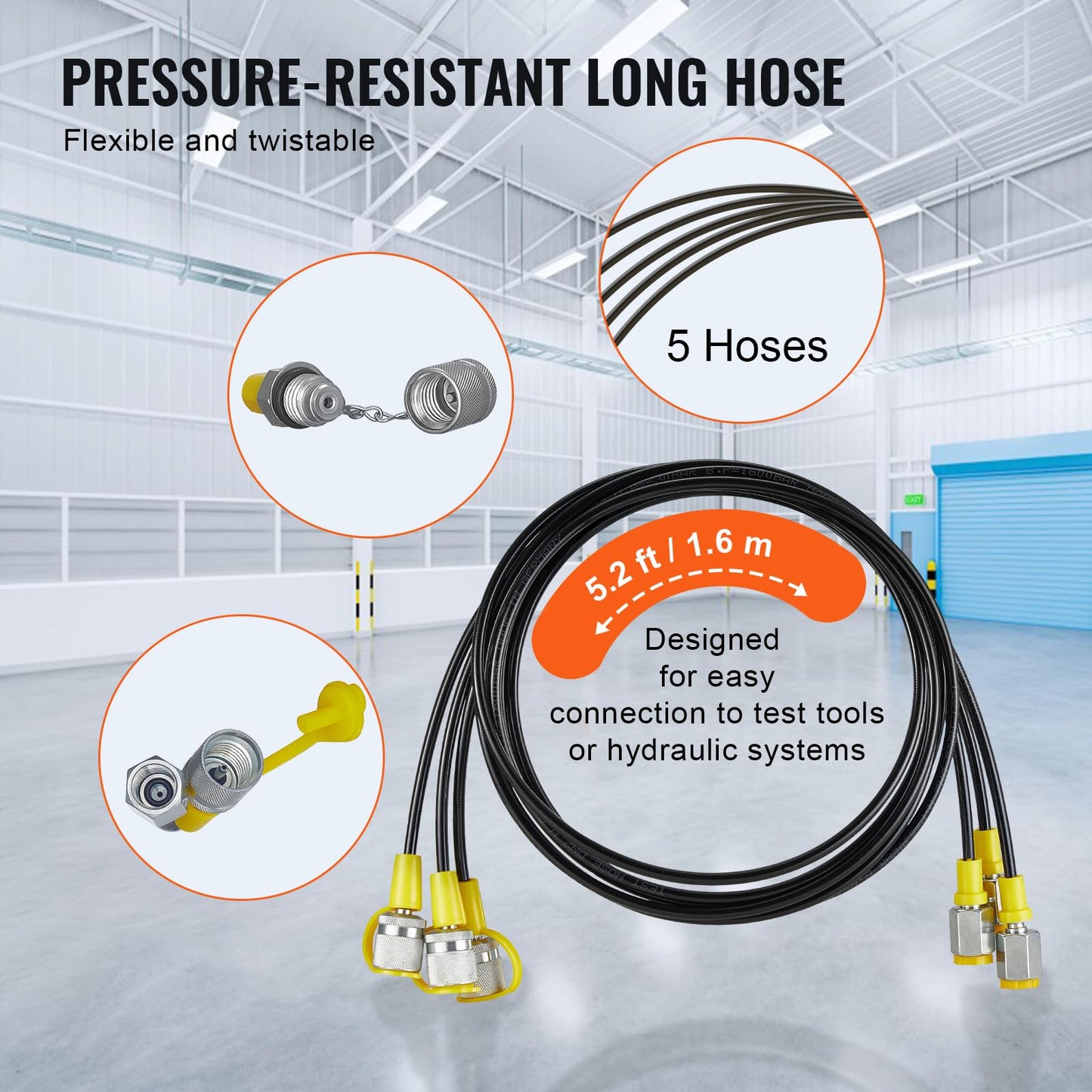VEVOR Hydraulic Pressure Test Kit, 10/100/250/400/600bar, 5 Gauges 13 Test Couplings 14 Tee Connectors 5 Test Hoses, Hydraulic Gauge Kit with Sturdy Carrying Case, for Excavator Construction Machinery