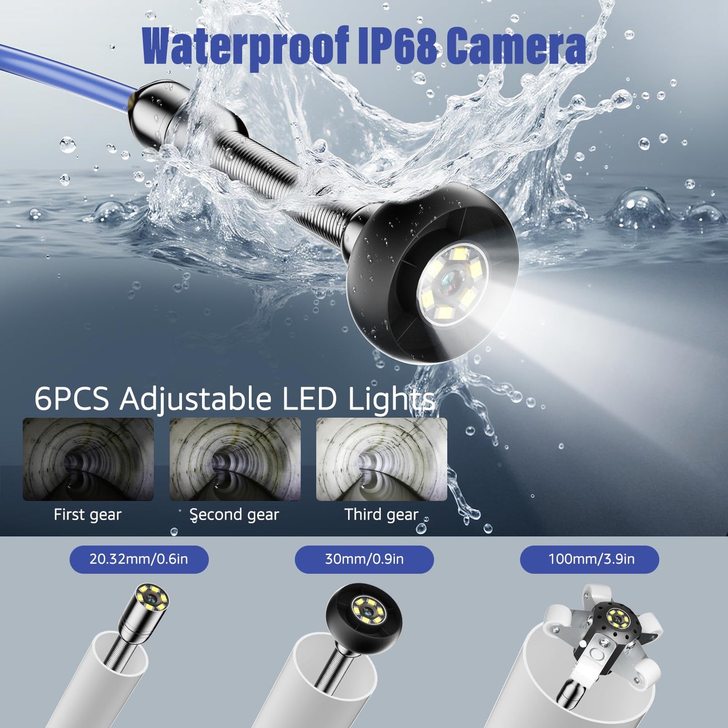 Sewer Camera 100FT/30M, Drain Camera with Light, Plumbing Snake Cam with DVR Pipe Video Inspection,5" Color HD Duct Chimney Sewer Inspection Cam for Sewer Line, Drain, Duct, Plumbing