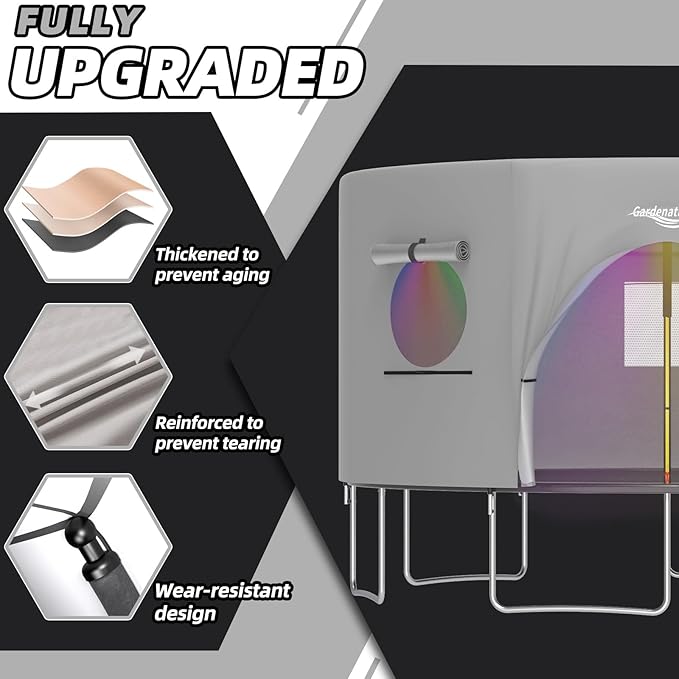 Gardenature 10FT/12FT/14FT Trampoline Tent(Tent Only), Fit Round Trampolines, Shade Cover with LED Light, Outdoor Trampolien Accessories, Anti-Tear