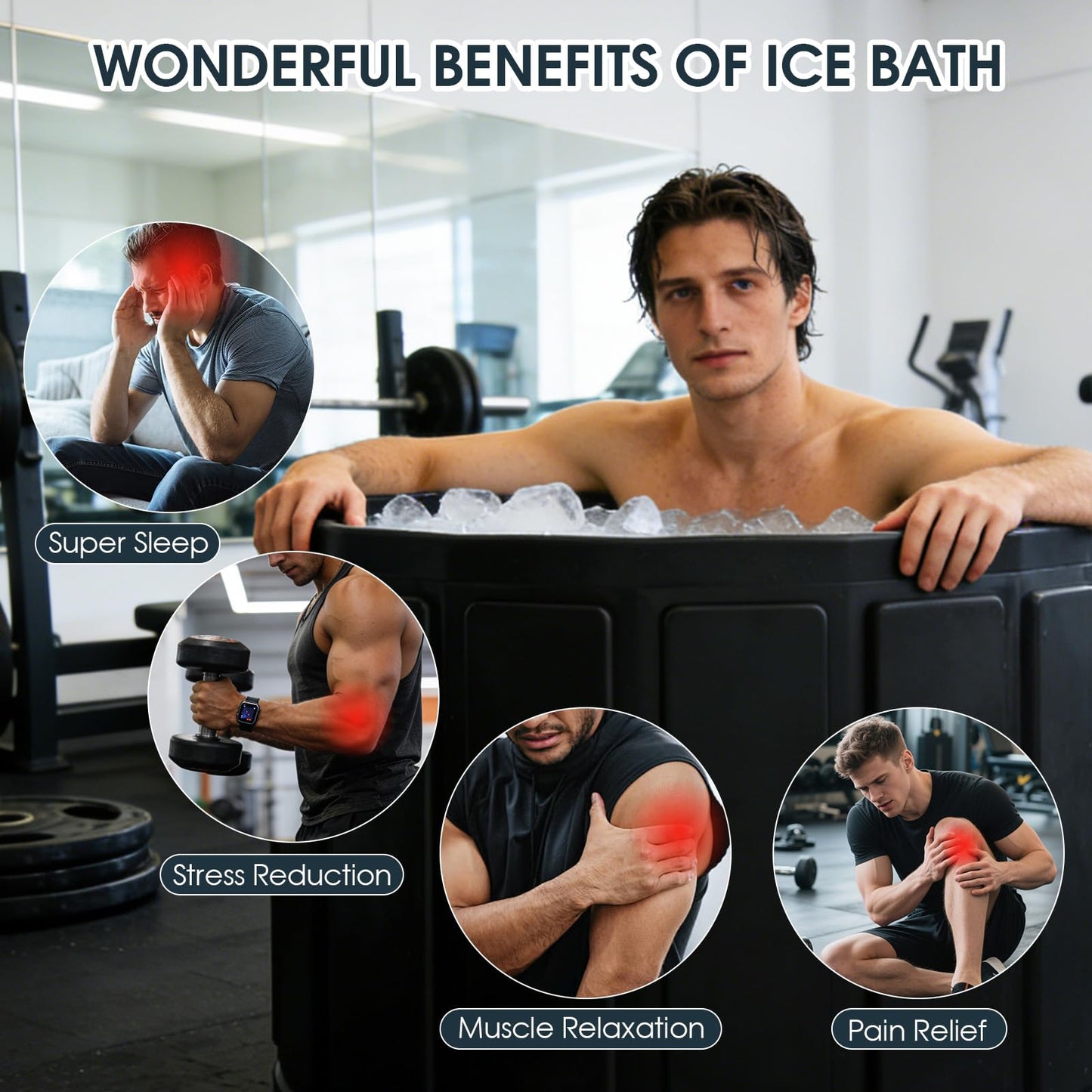 Ice Bath Cold Plunge Tub for Athletes–Portable Ice Bath for Adults, 6-Layer Insulated Foldable Bathtub for Cryotherapy & Muscle Recovery, Space-Saving Cold Plunge Tub for Home Gym (Black25.9x27.5IN)