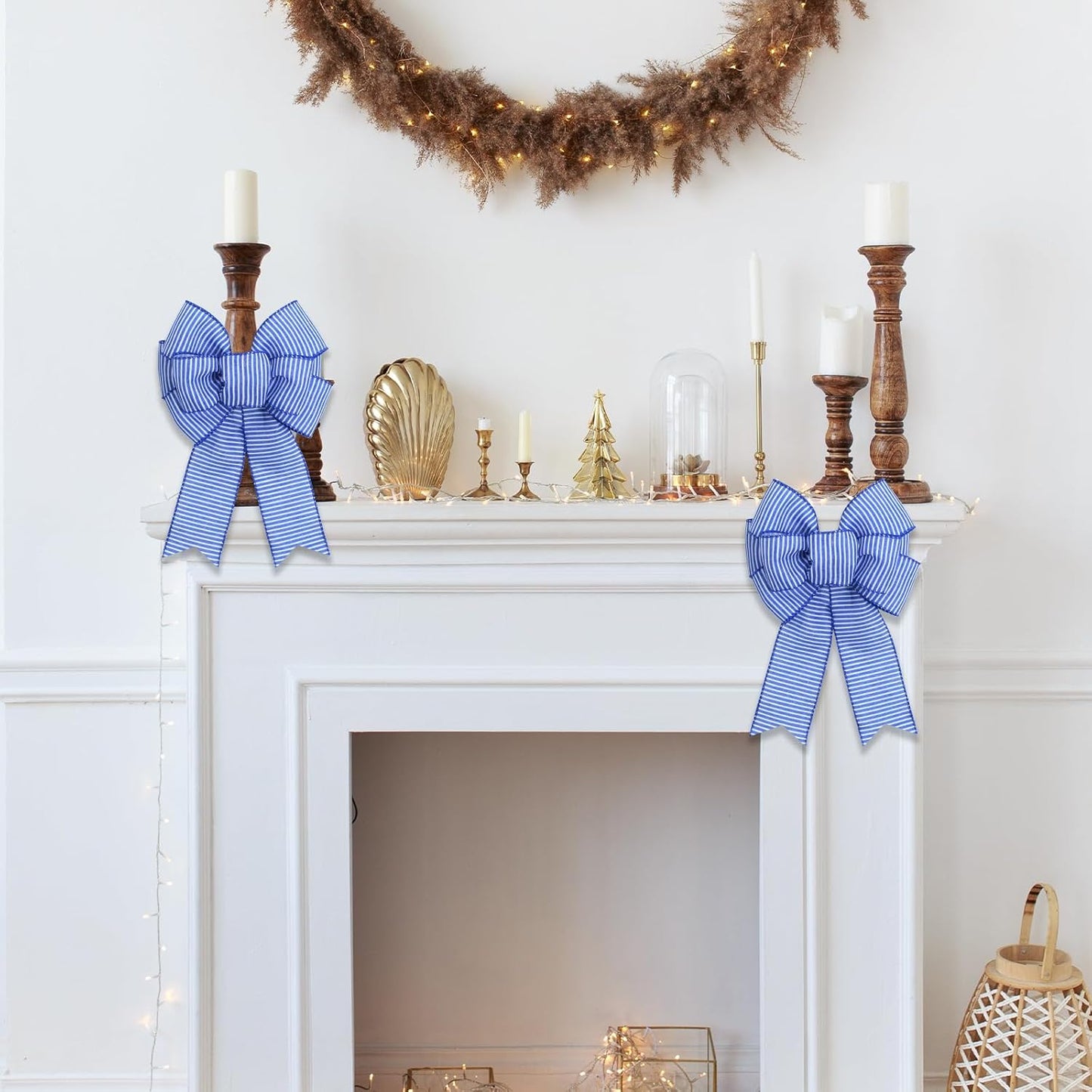 Regine Switzerland Blue & White Stripe Wreath Bows - Rustic Burlap Decor for Weddings & Parties