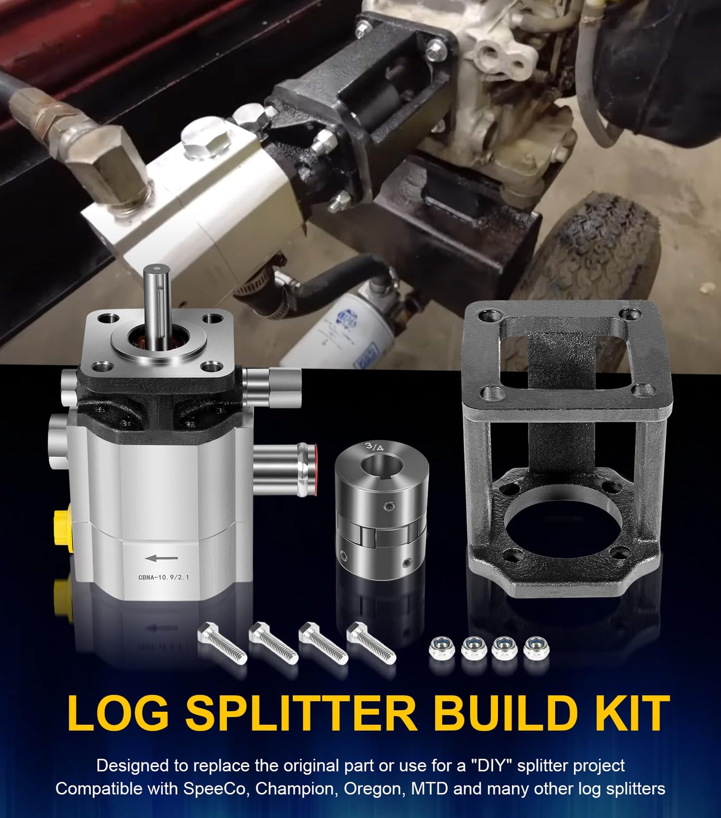 Deargooday Log Splitter Build Kit: 13 GPM Pump, Coupler, Pump Mount, Bolts, for Huskee, Speeco, etc. for DIY Splitter Project or Repair, for 3/4" Engine Crankshaft