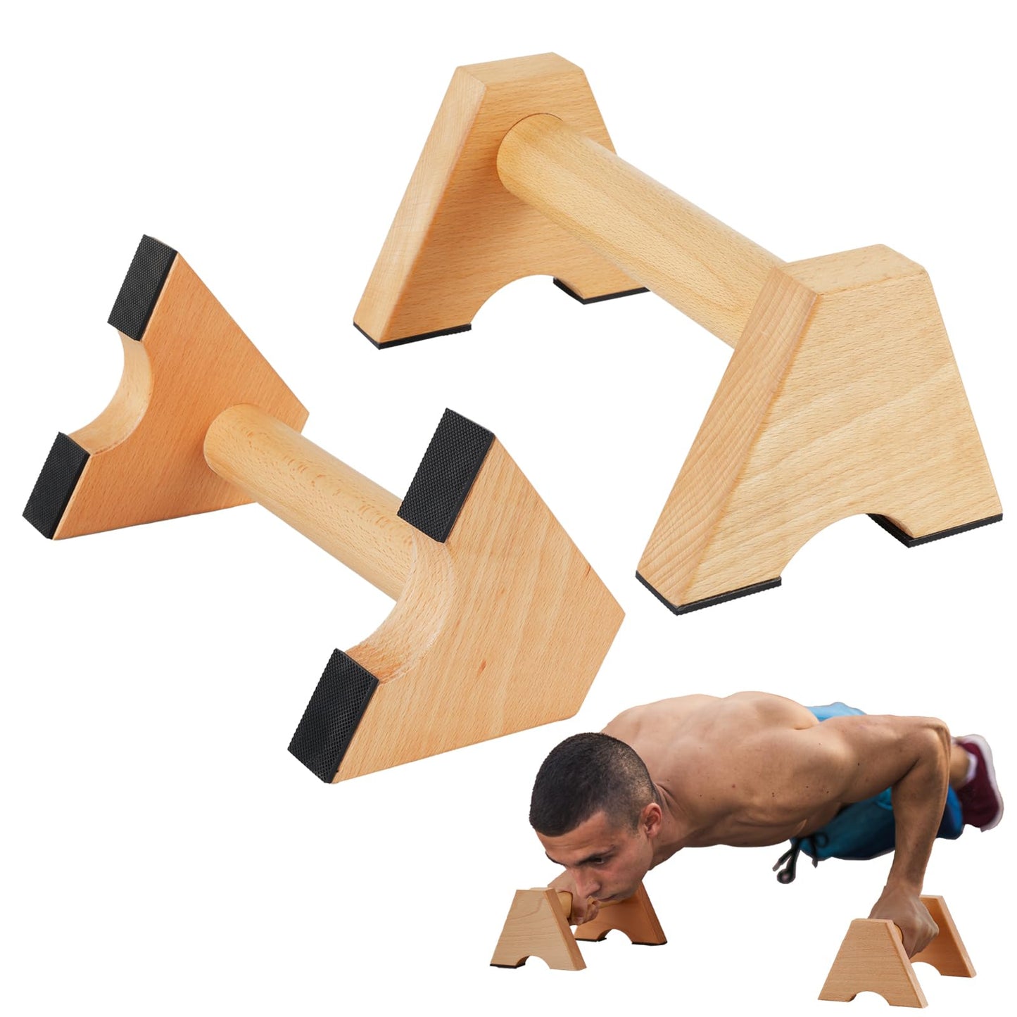 Purife Solid Wood Calisthenics Parallettes Bars Push up Handles 1 Pair, Strength Training Pushup Stands, Parallel Handstand Bars for Home Gym Workout Fitness