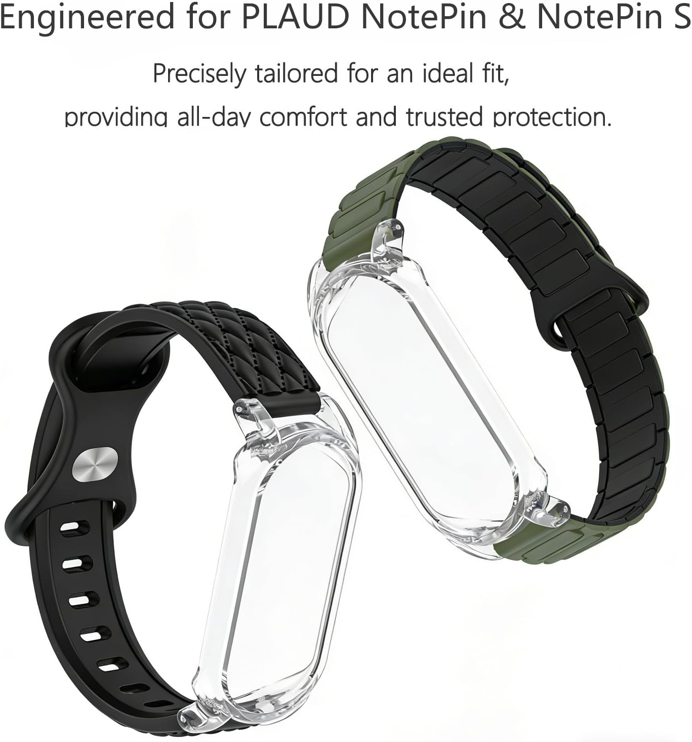 ZephyrBloom 2 2Pack Compatible with Plaud NotePin/NotePin S AI Voice Recorder, Magnetic & Pin Buckle Silicone Wristband